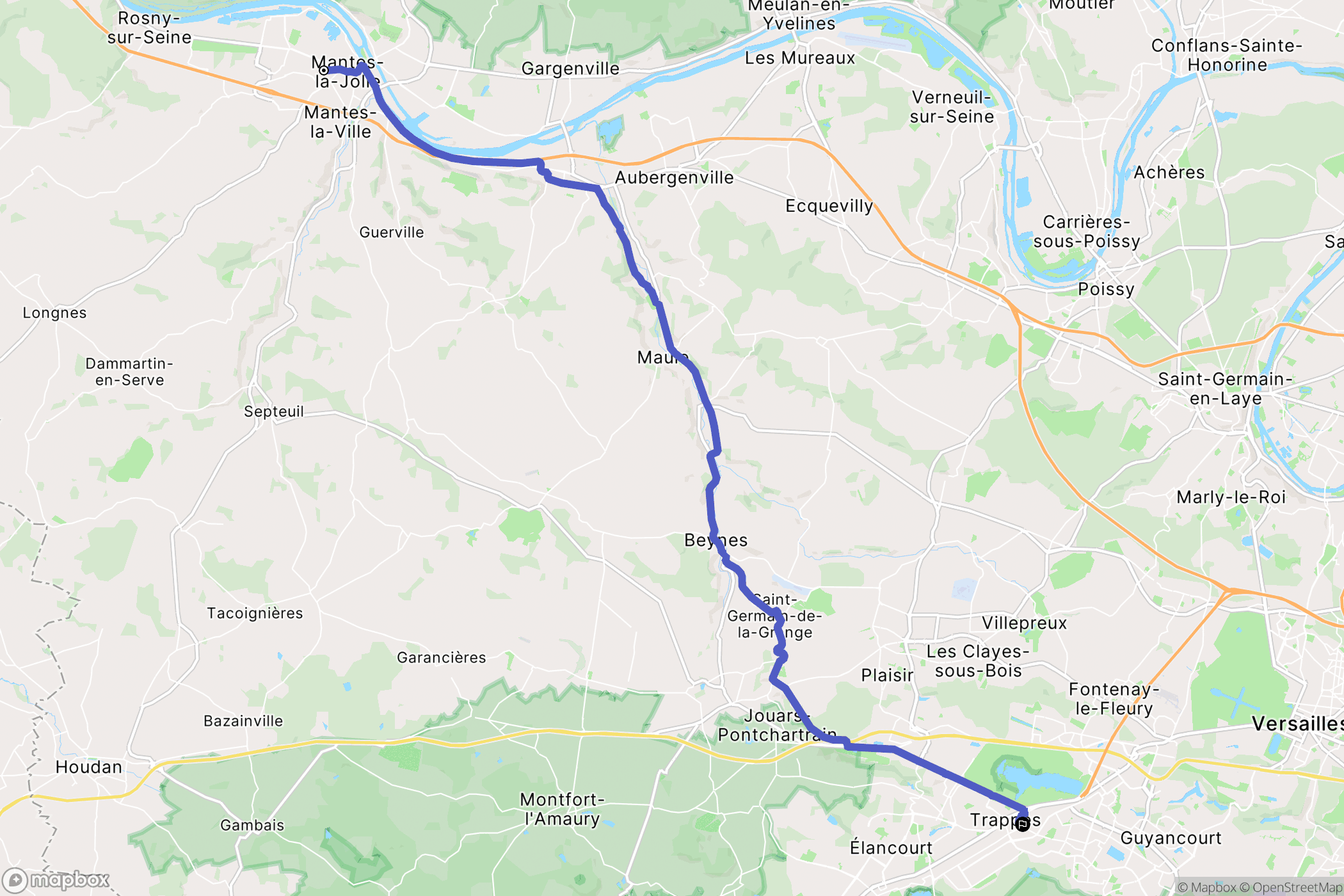 Mantes-la-Jolie : carte du parcours de randonnée - France