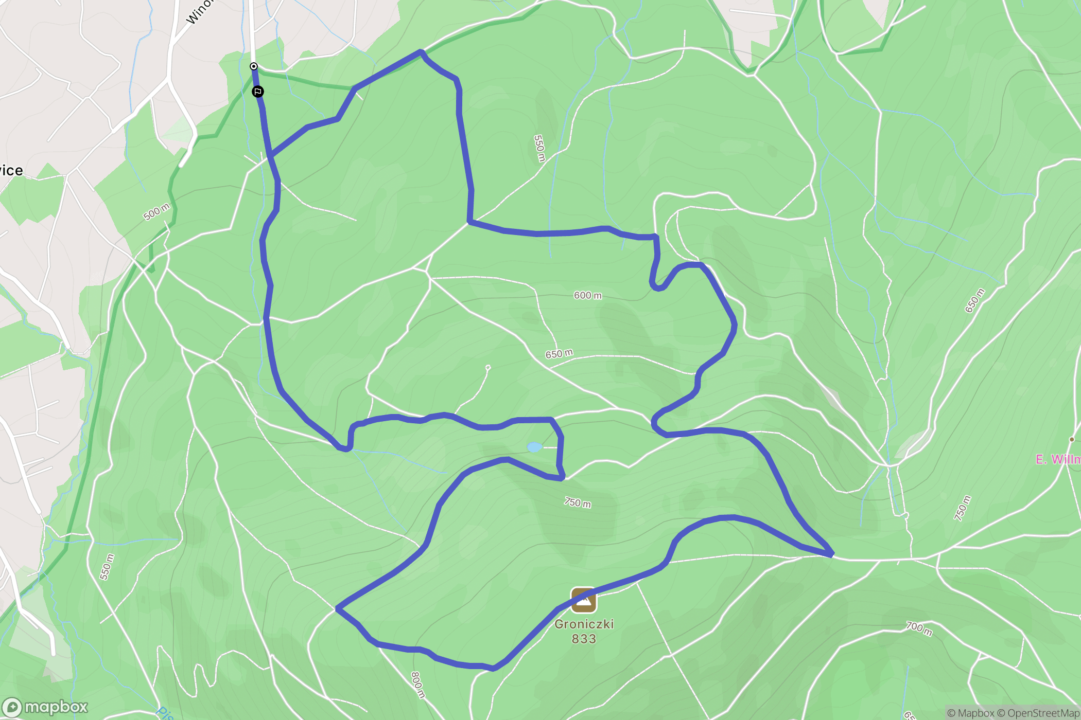 Kozy: mapa trasy - Poland