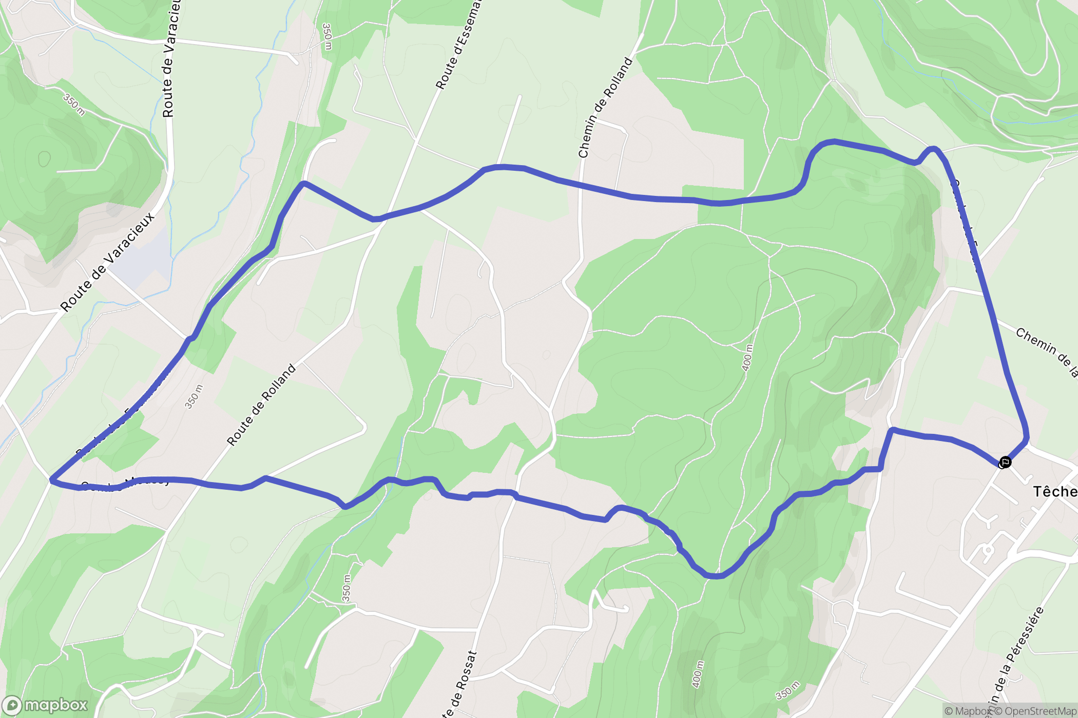 Têche : carte du parcours de randonnée - France