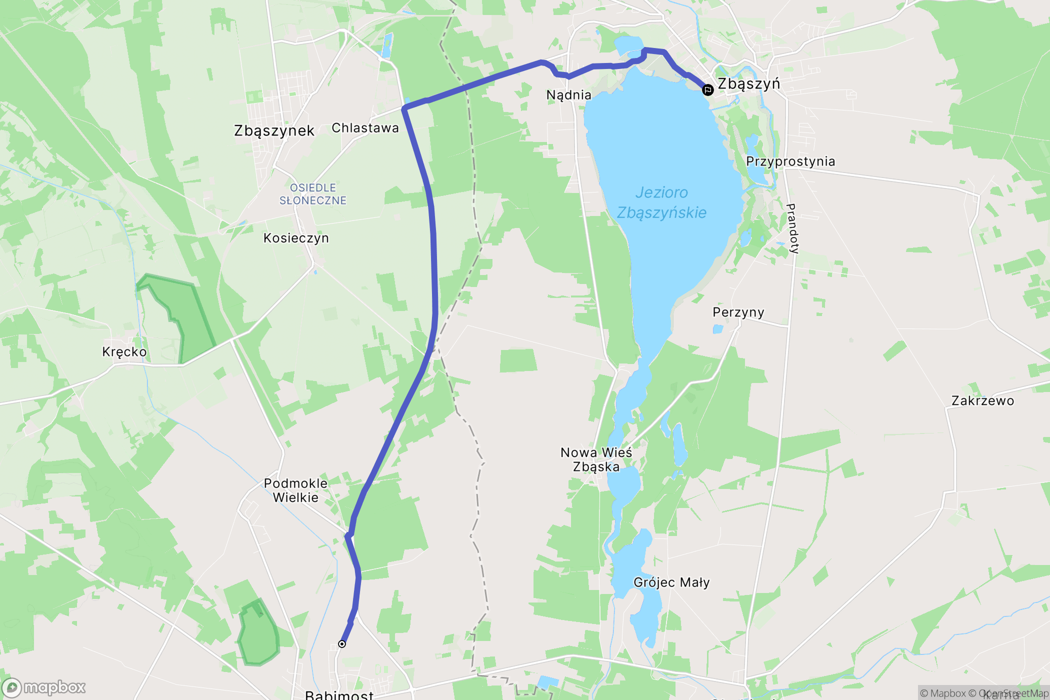 Babimost: mapa trasy - Poland