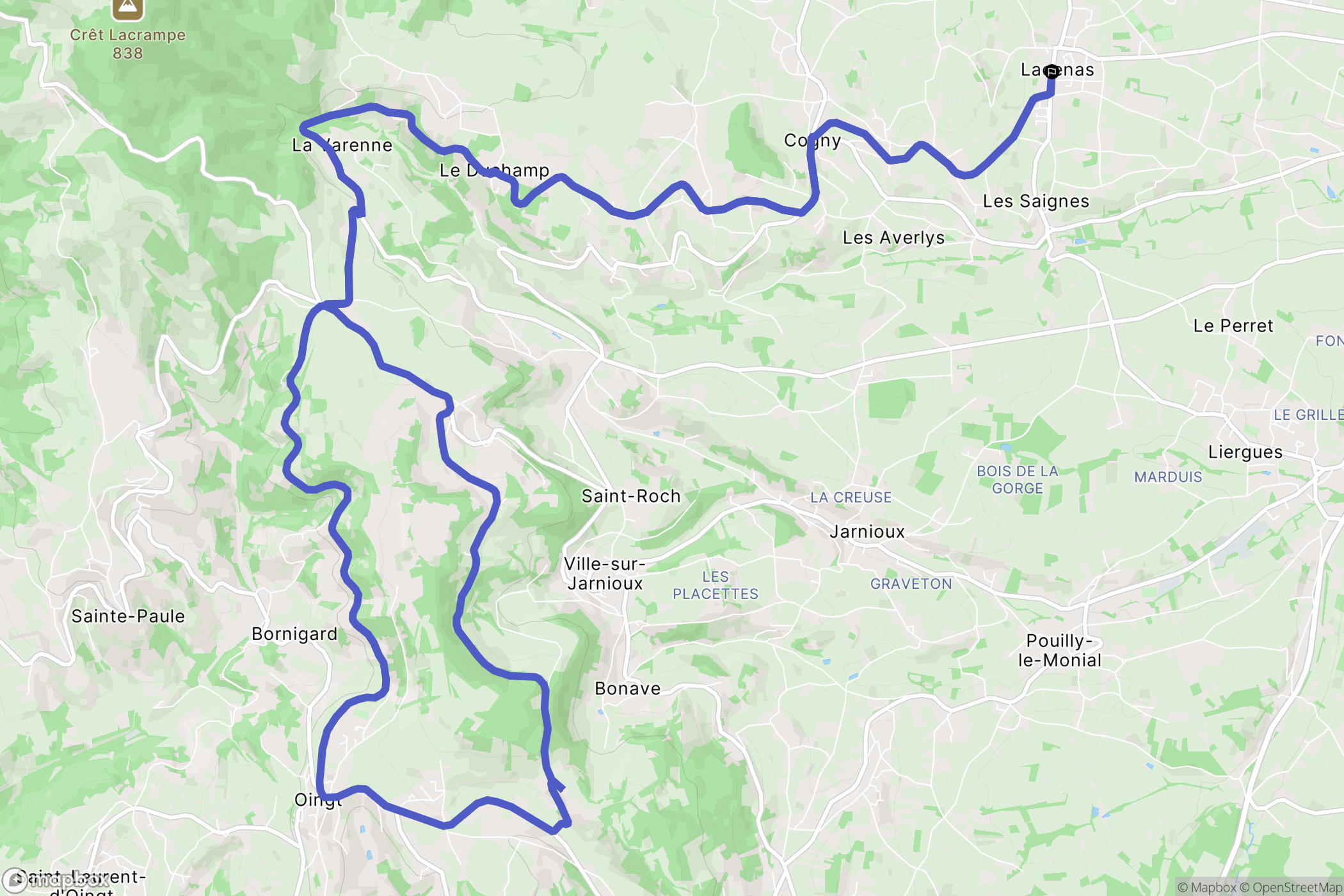 Lacenas : carte du parcours de randonnée - France