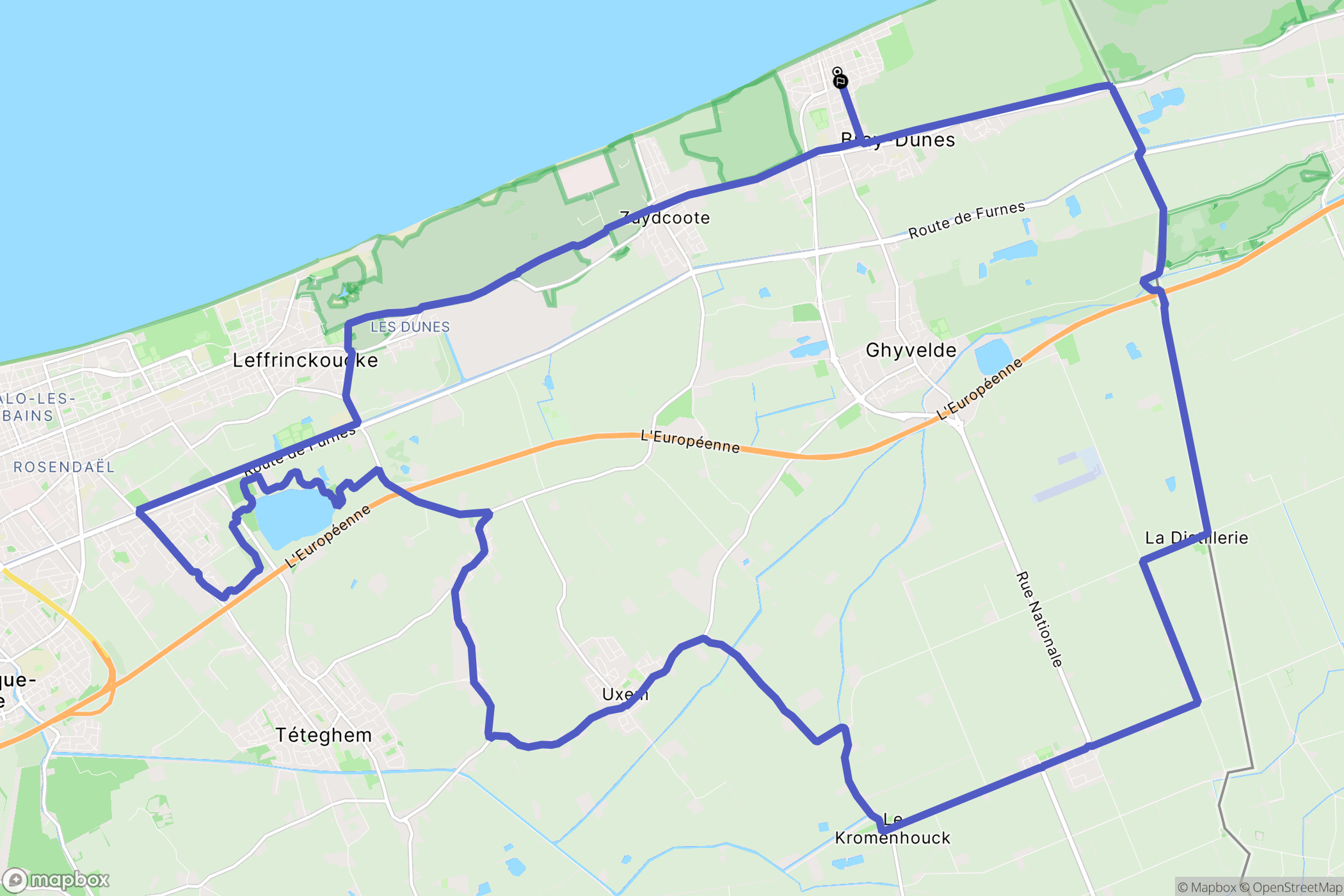 Bray-Dunes : carte du parcours de randonnée - France