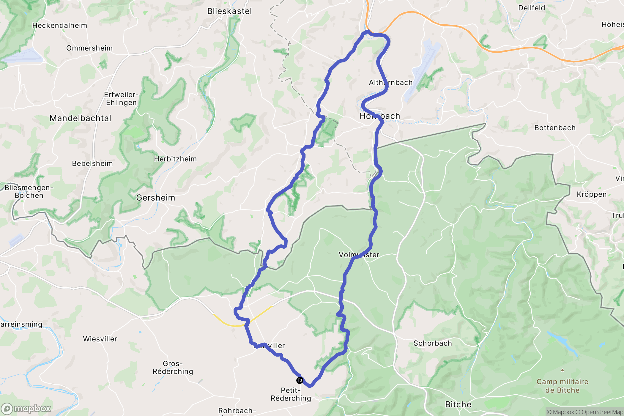 Petit-Réderching : carte du parcours de randonnée - France