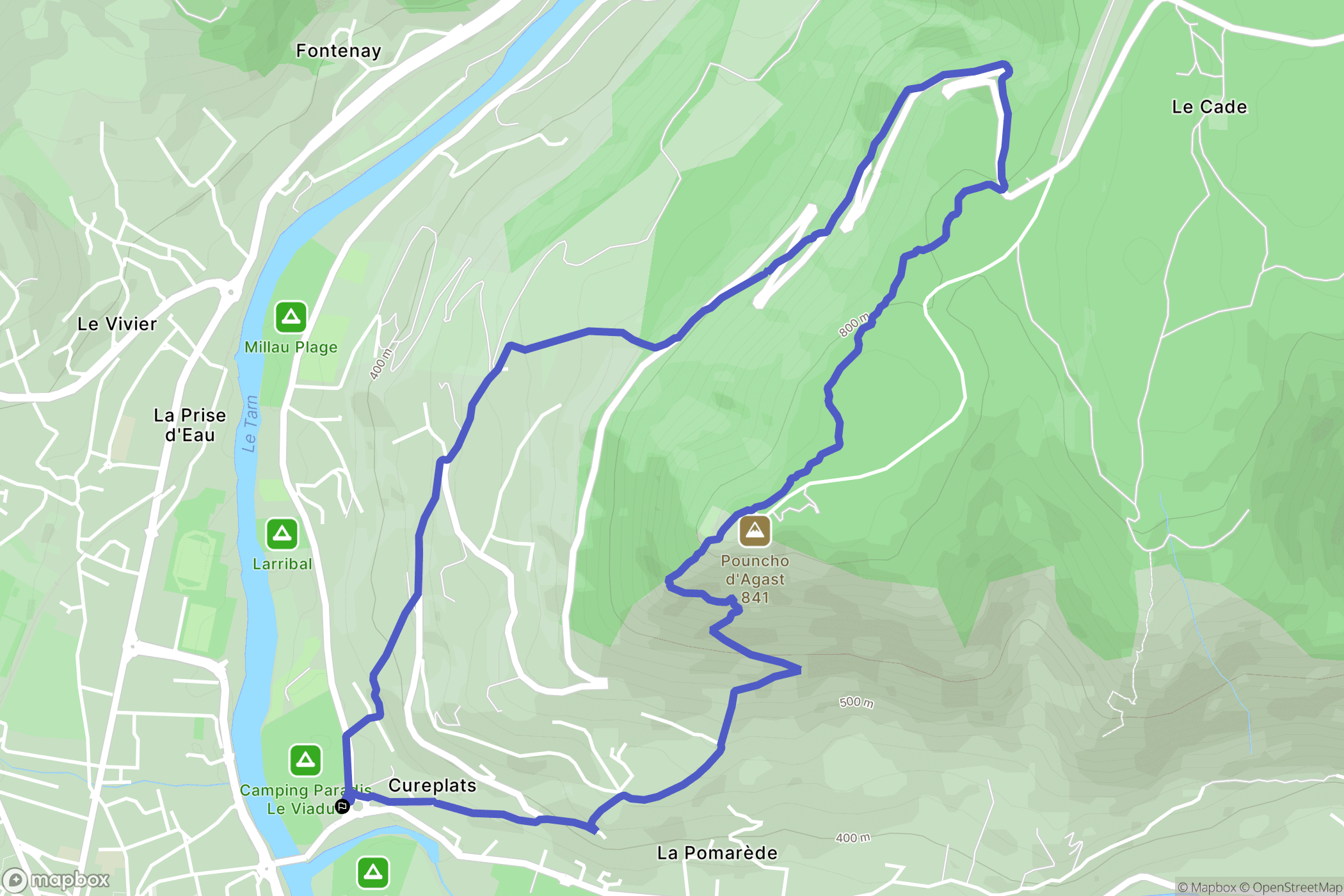 Millau : carte du parcours de randonnée - France