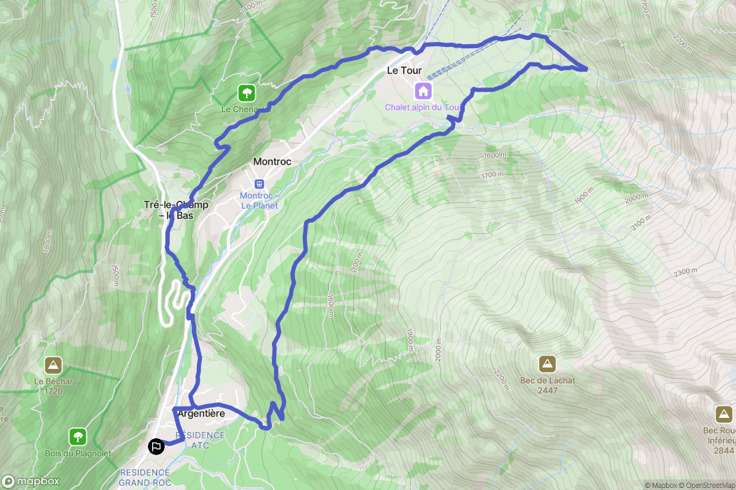 Chamonix-Mont-Blanc : carte du parcours de randonnée - France