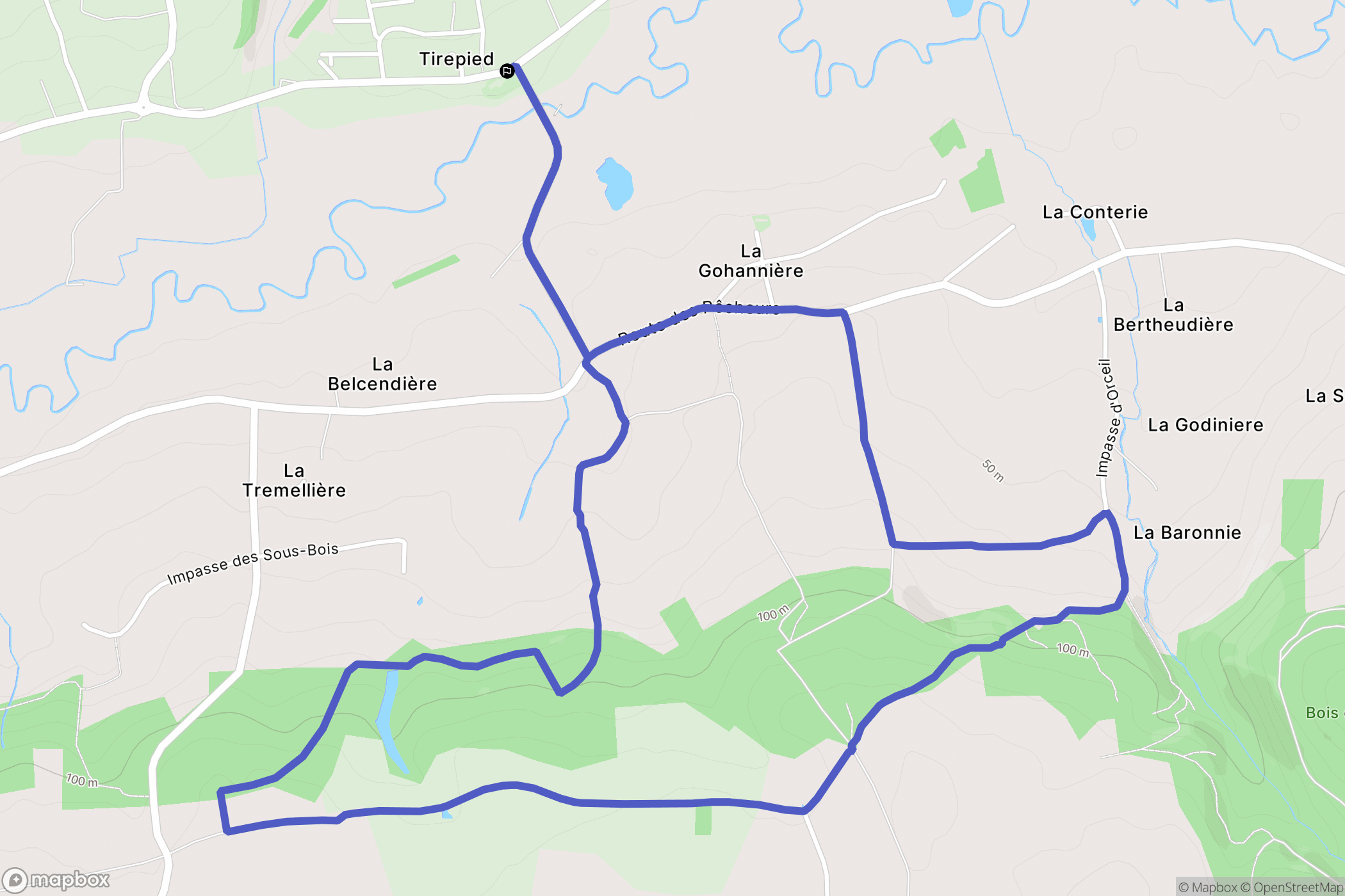 Tirepied-sur-Sée : carte du parcours de randonnée - France