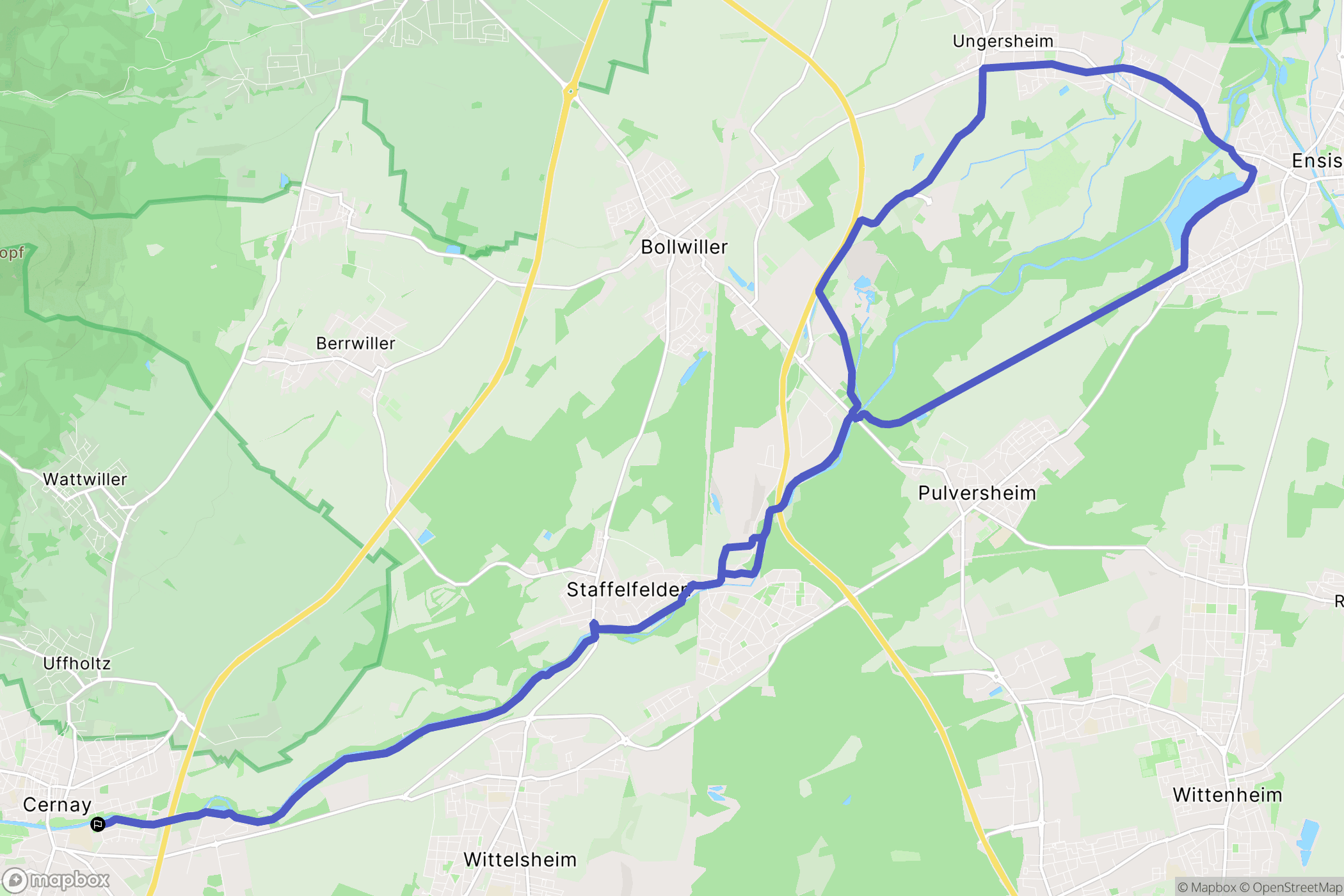 Cernay : carte du parcours de randonnée - France