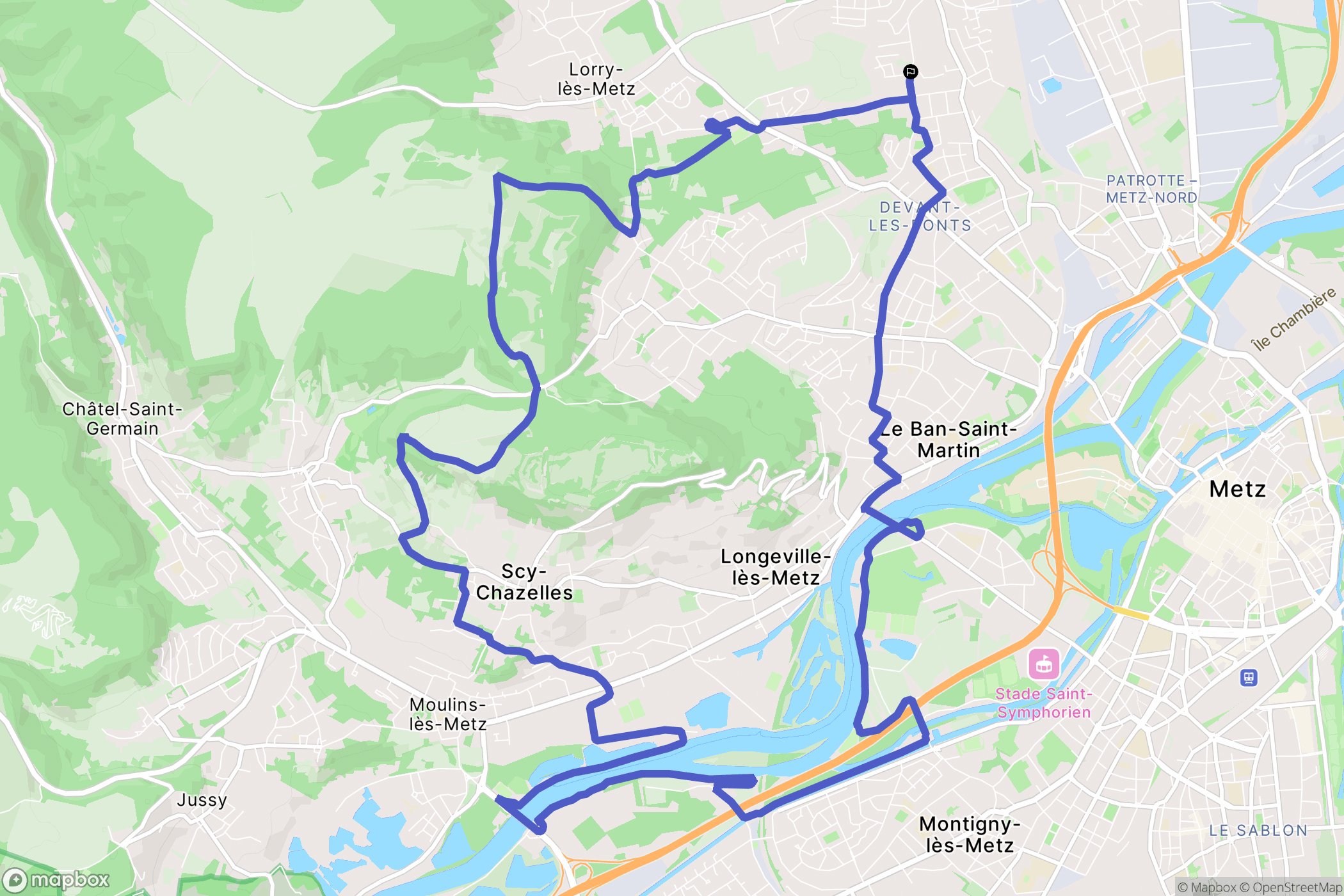Woippy : carte du parcours de randonnée - France
