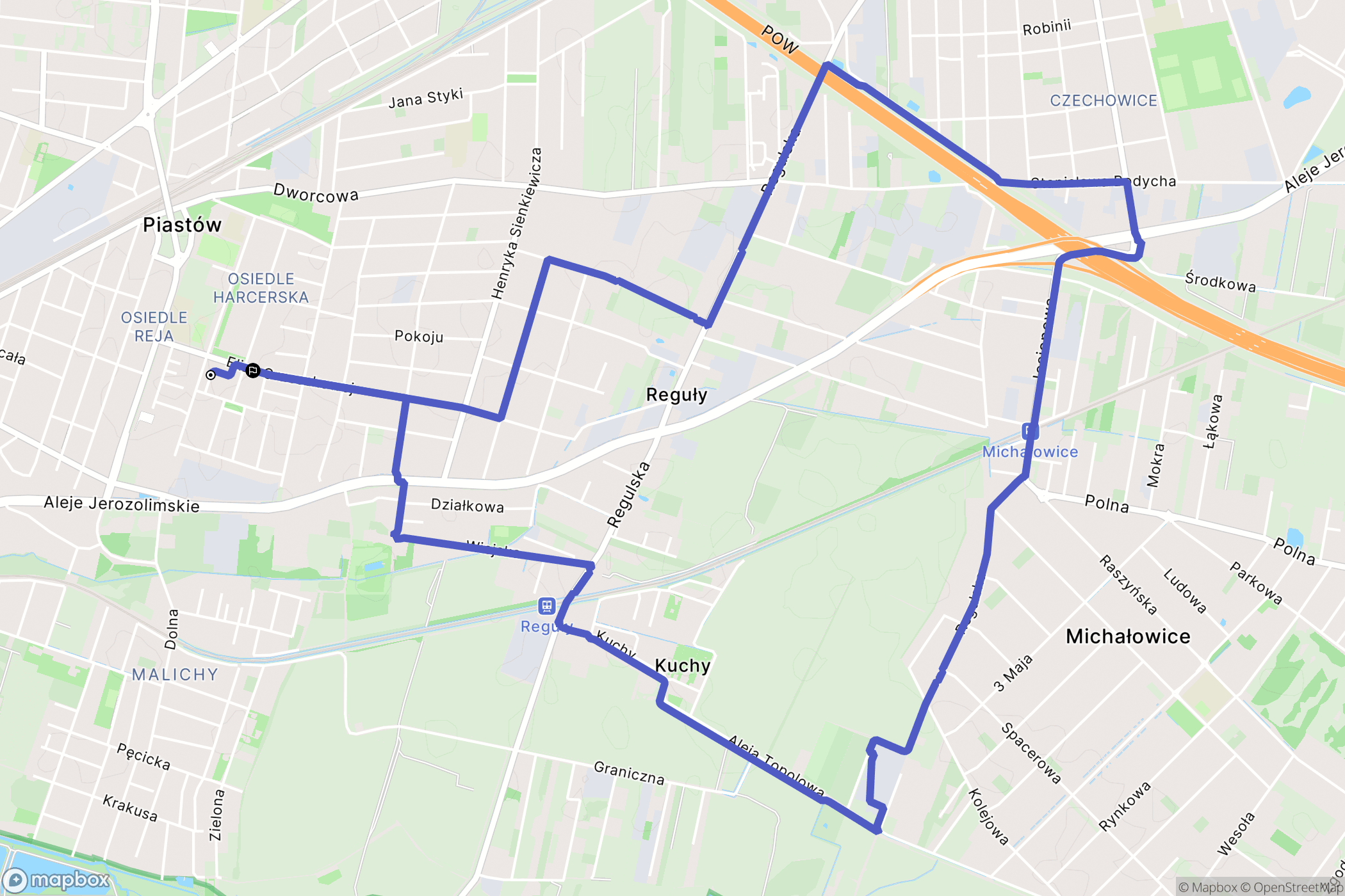 Piastów: mapa trasy - Poland