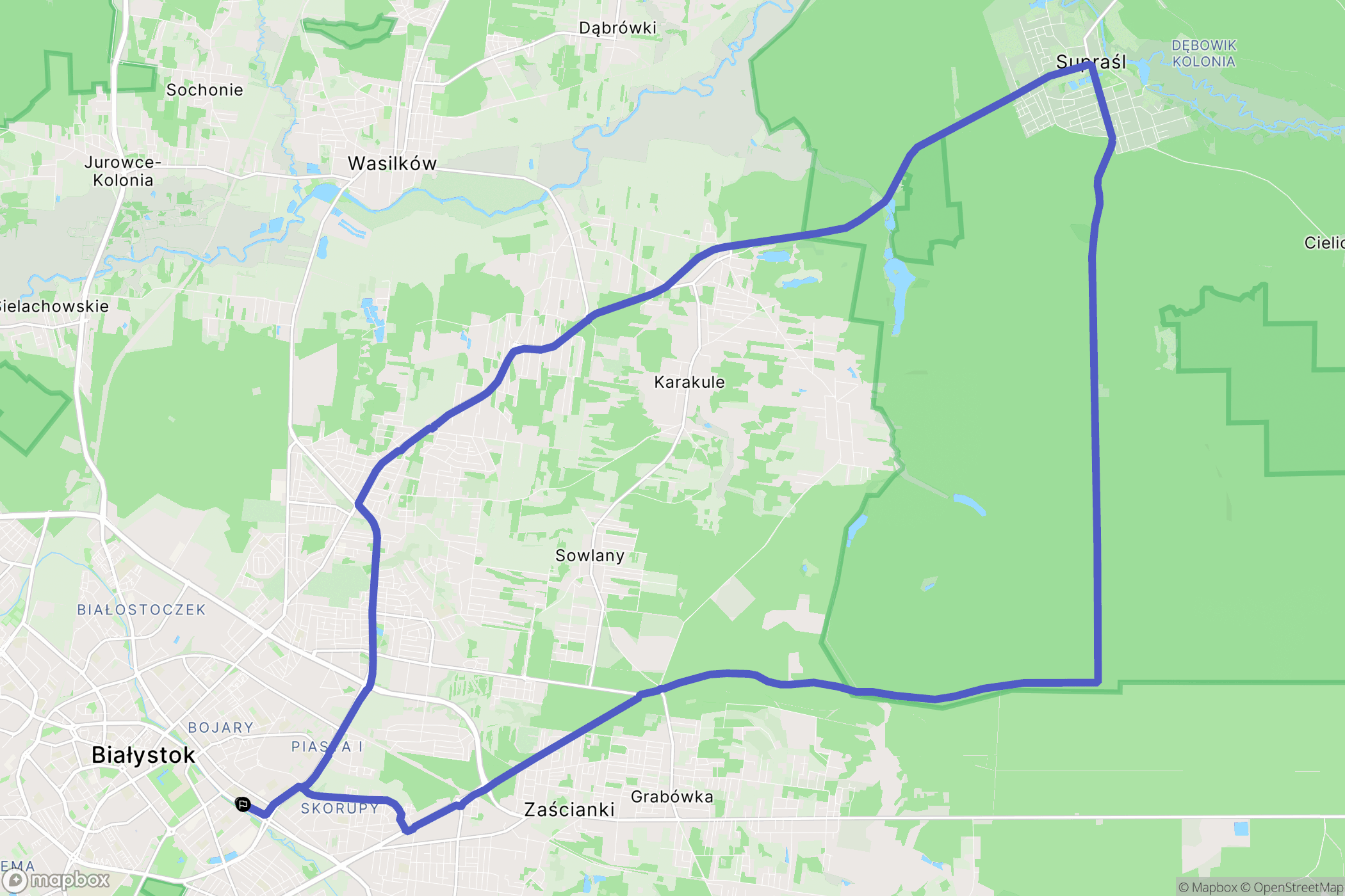 Białystok: mapa trasy - Poland