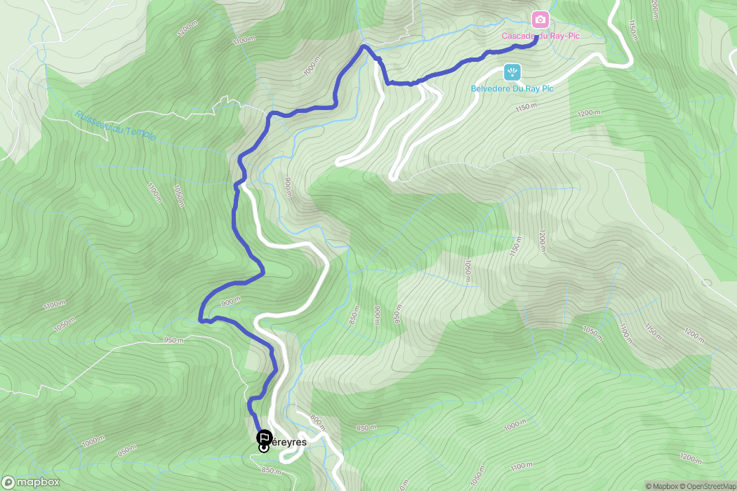 Péreyres : carte du parcours de randonnée - France