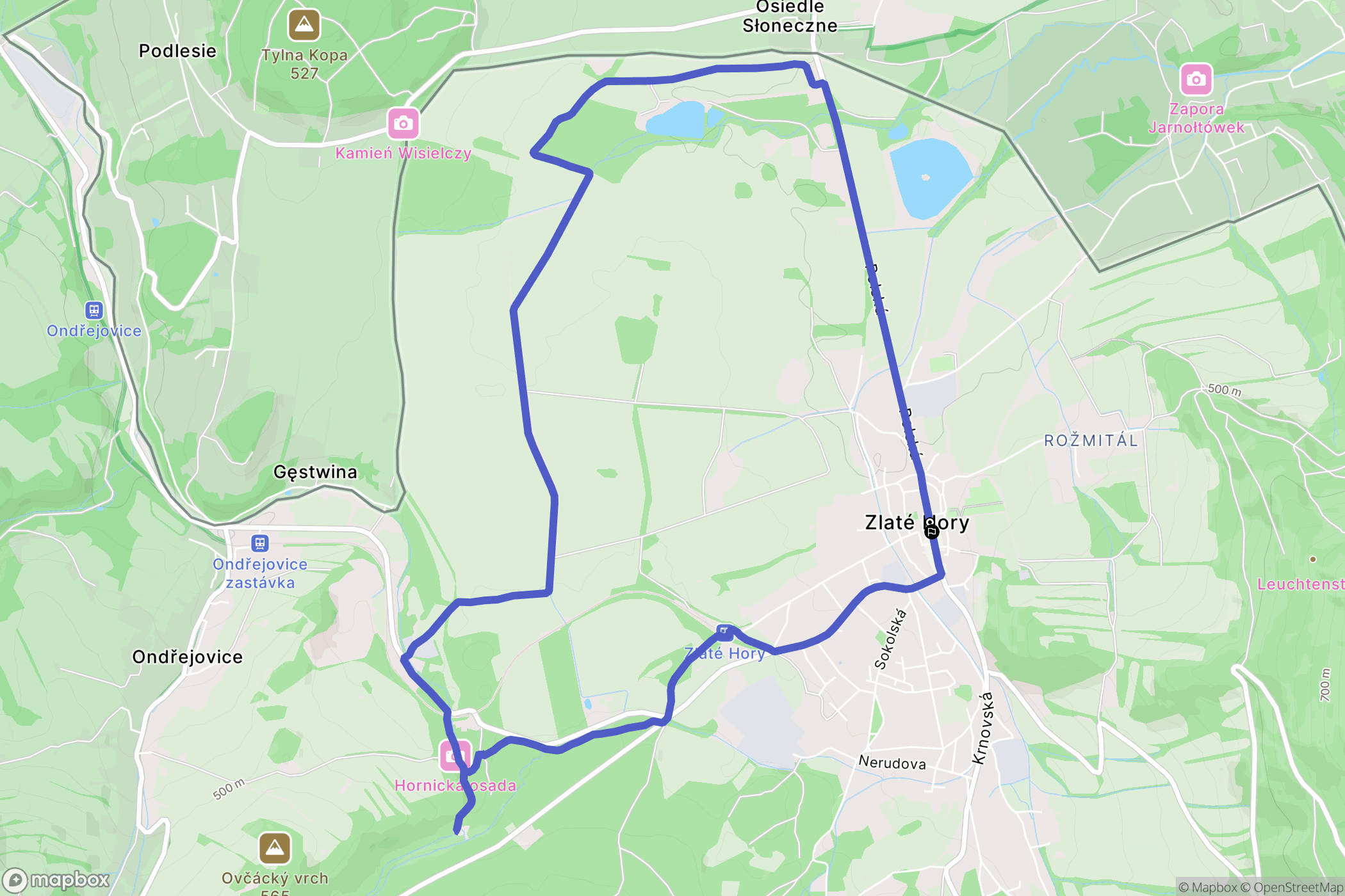 Zlaté Hory: mapa trasy - Czechia