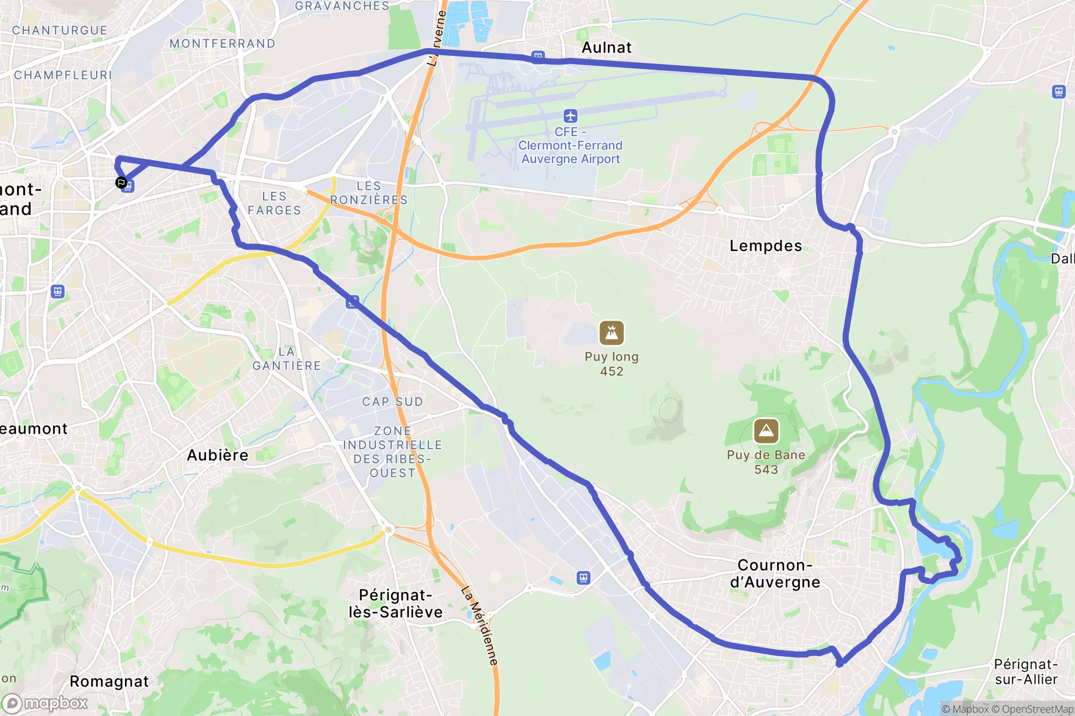 Clermont-Ferrand : carte du parcours de randonnée - France