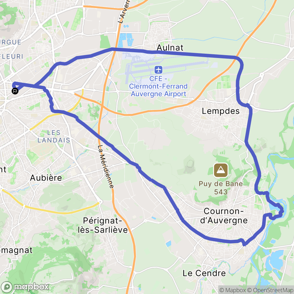 Clermont-Ferrand : carte du parcours de randonnée - France