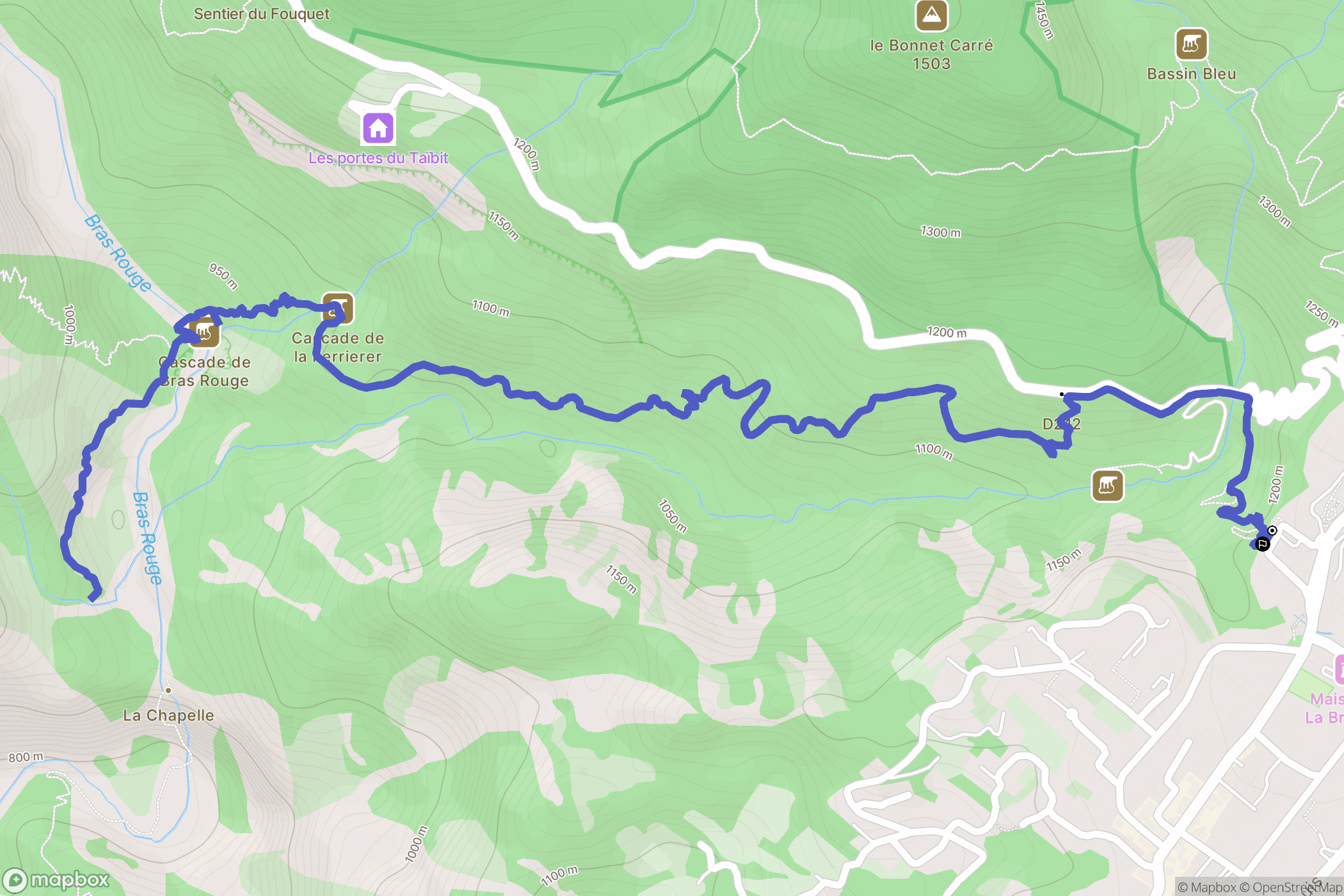 Cilaos : carte du parcours de randonnée - France
