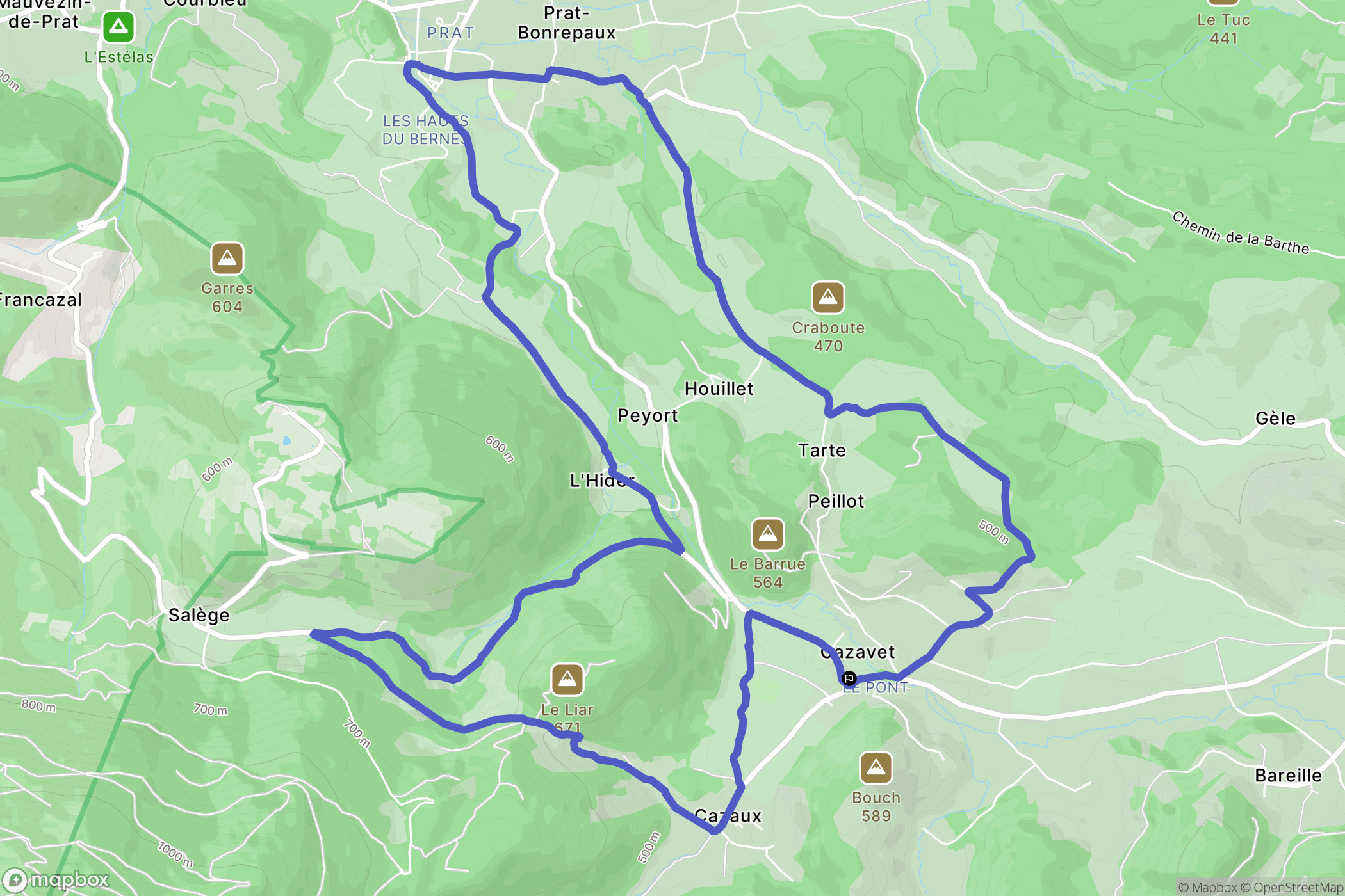 Cazavet : carte du parcours de randonnée - France