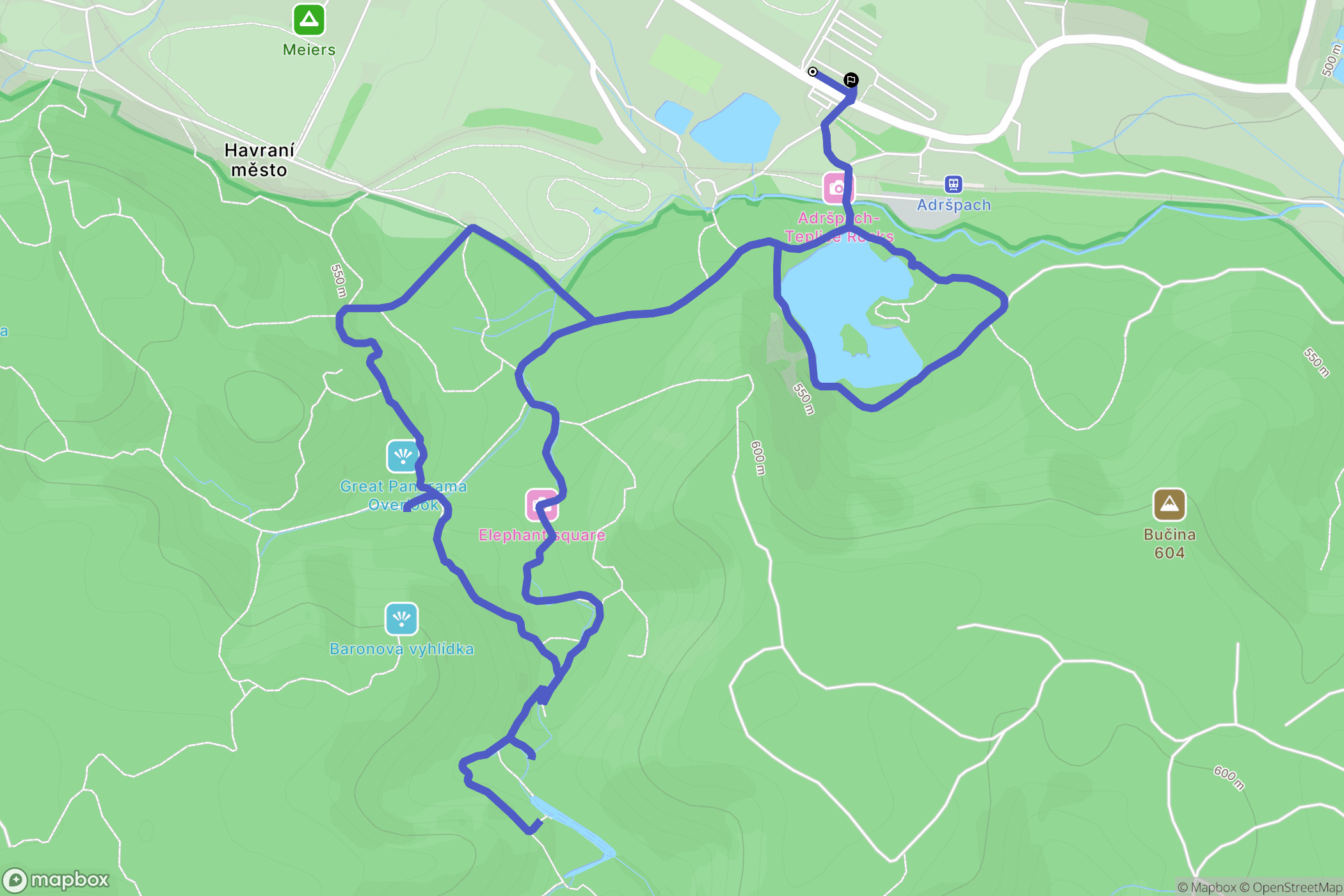Adršpach: mapa trasy - Czechia