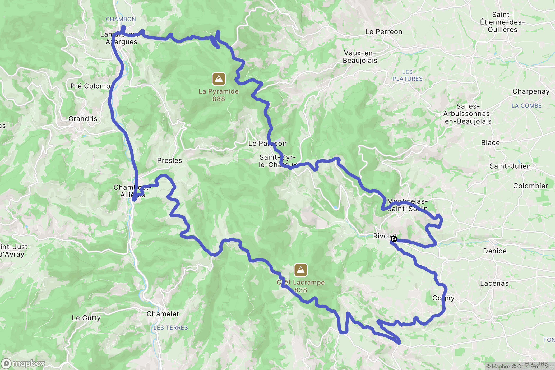 Rivolet : carte du parcours de randonnée - France