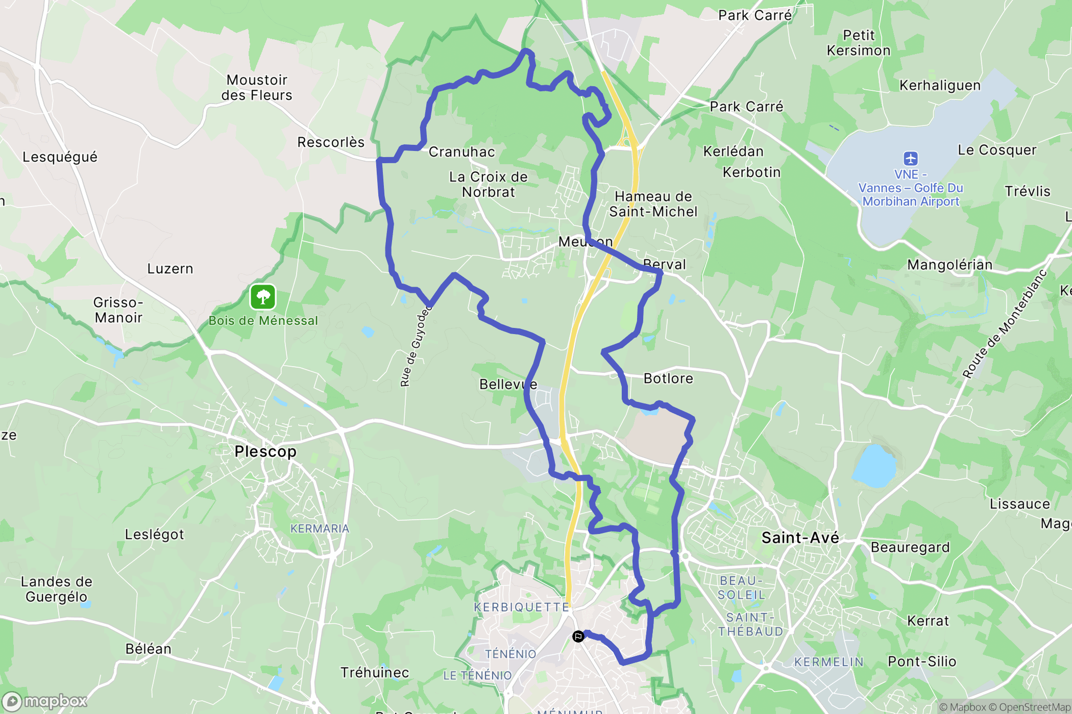 Vannes : carte du parcours de randonnée - France