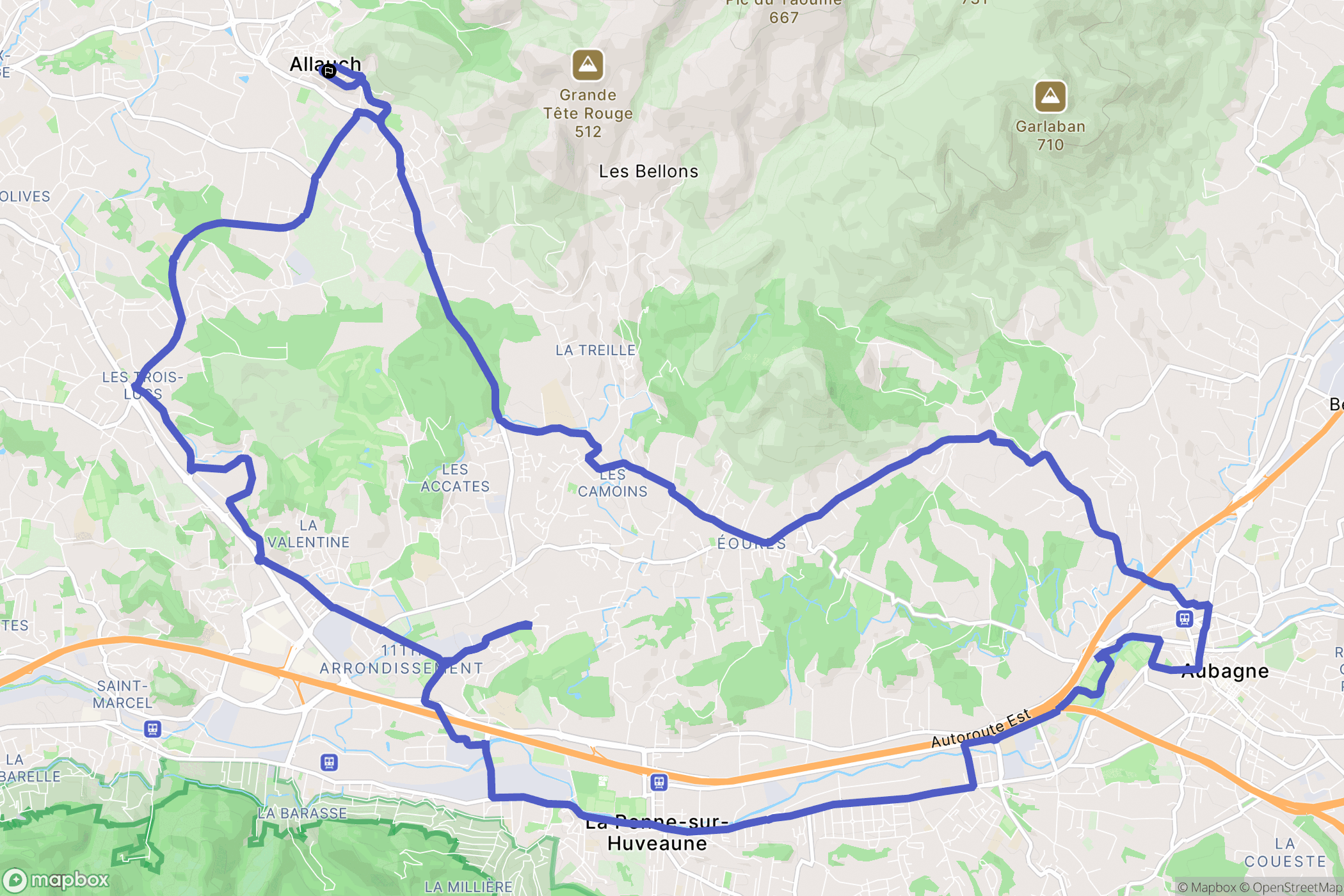 Allauch : carte du parcours de randonnée - France