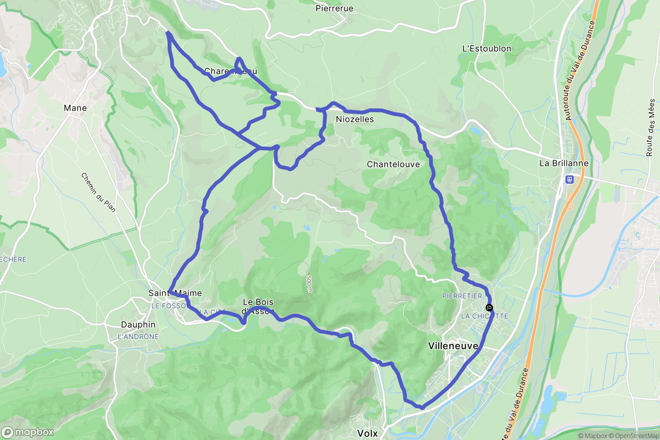 Villeneuve : carte du parcours de randonnée - France