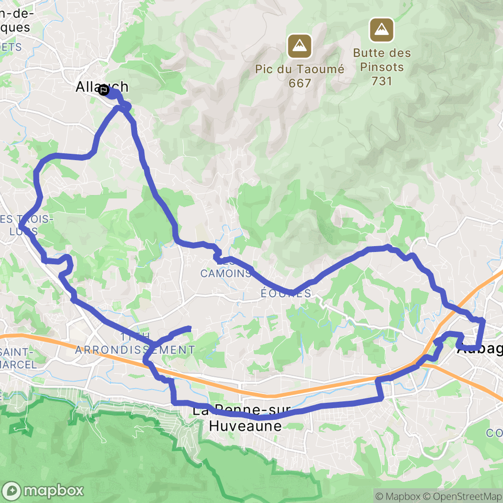 Allauch : carte du parcours de randonnée - France