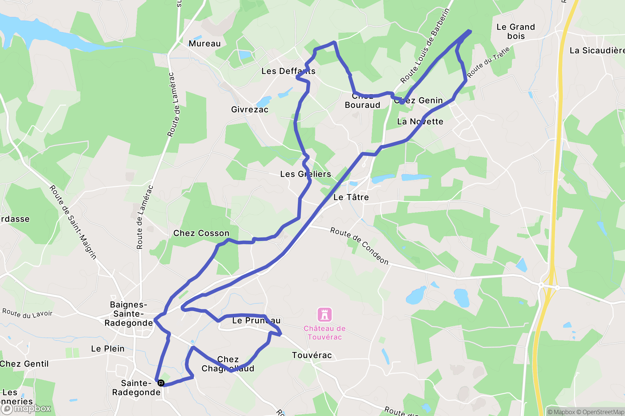 Baignes-Sainte-Radegonde : carte du parcours de randonnée - France