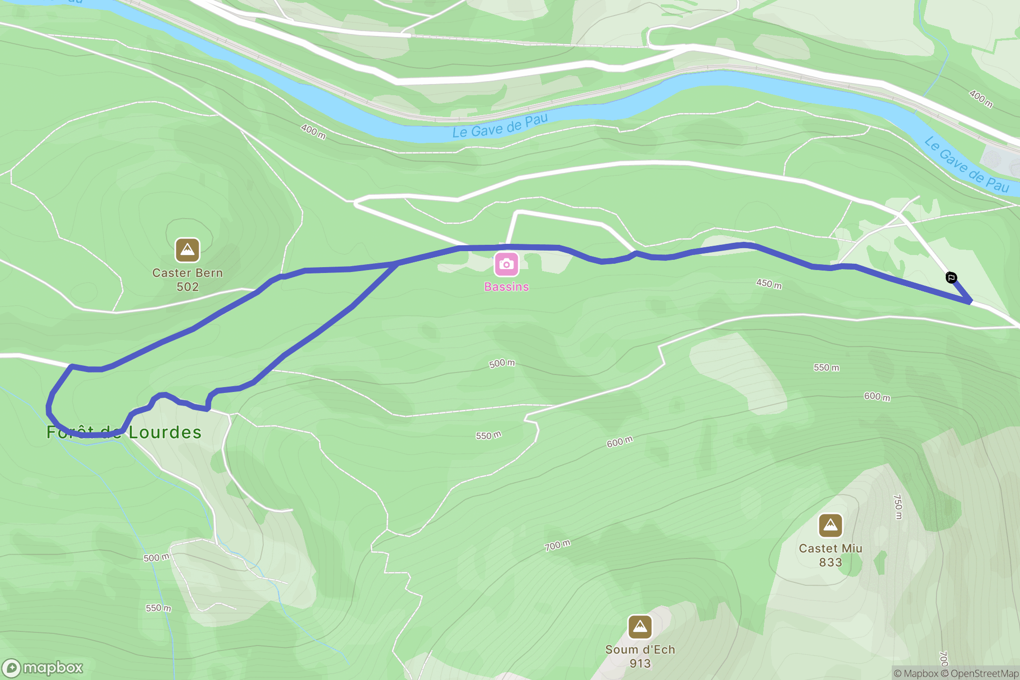 Lourdes : carte du parcours de randonnée - France