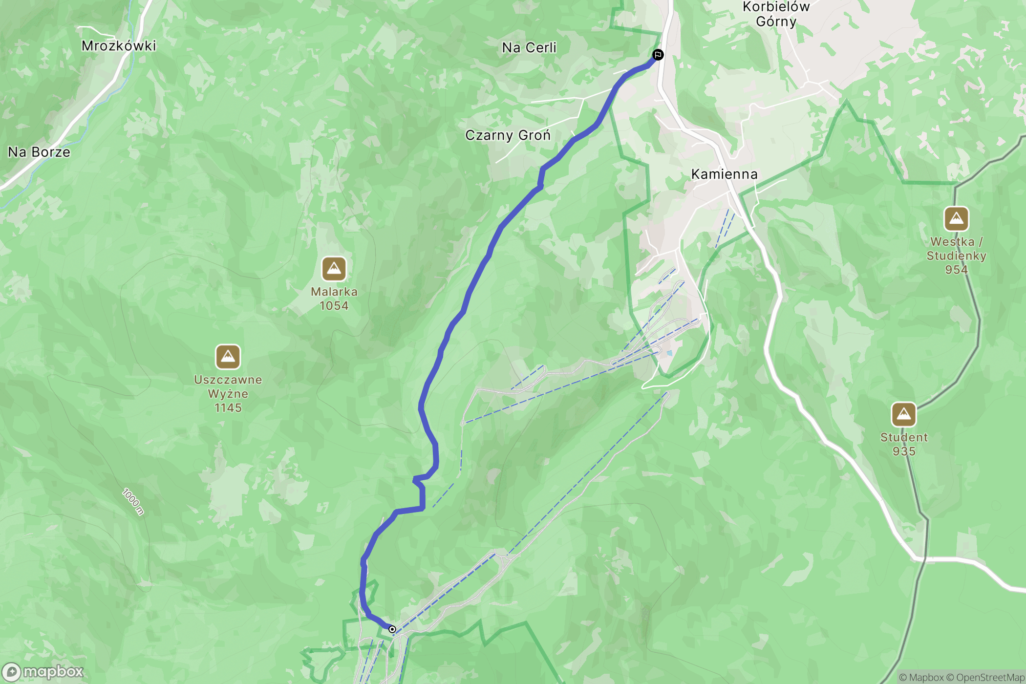 Korbielów: mapa trasy - Poland