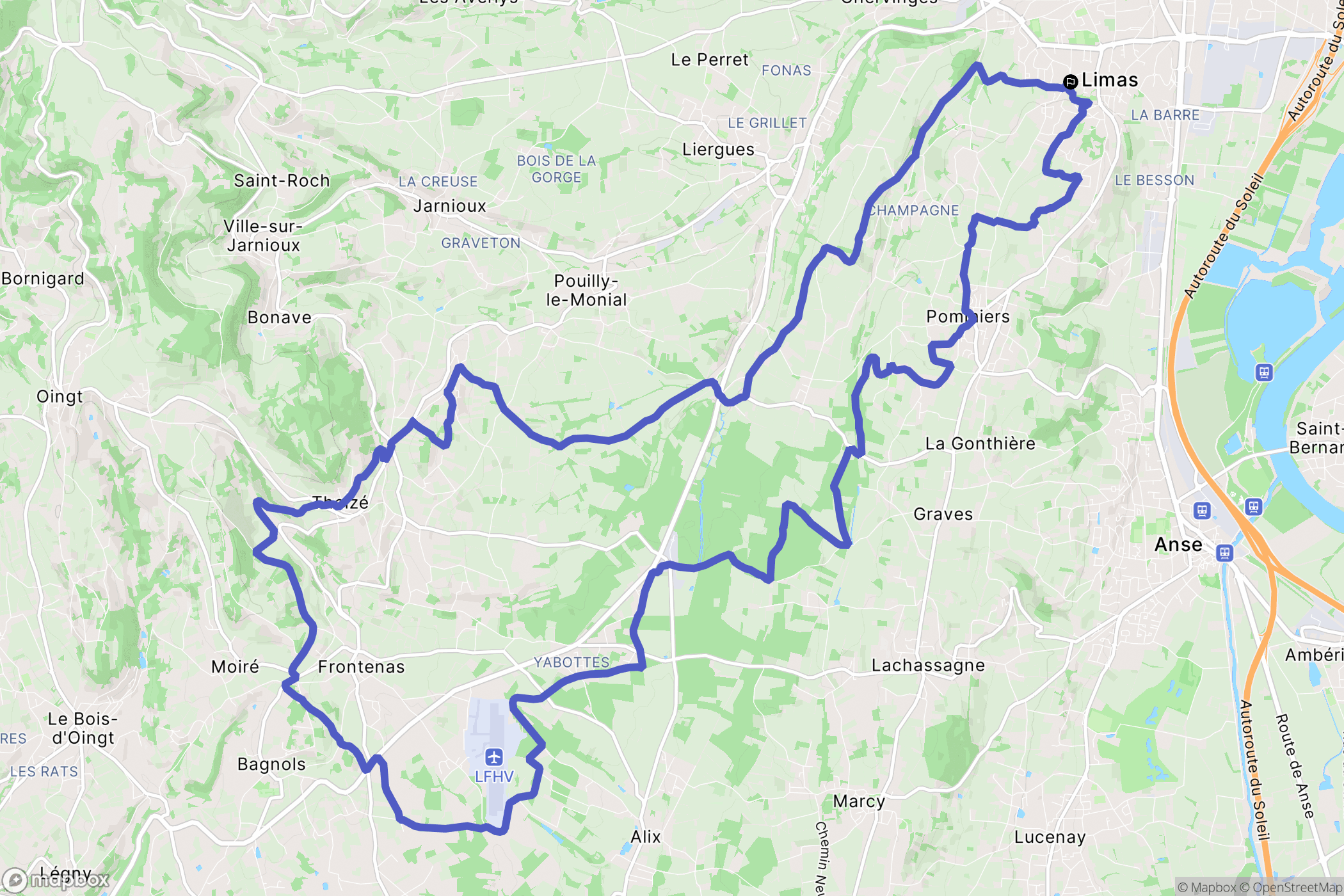 Limas : carte du parcours de randonnée - France