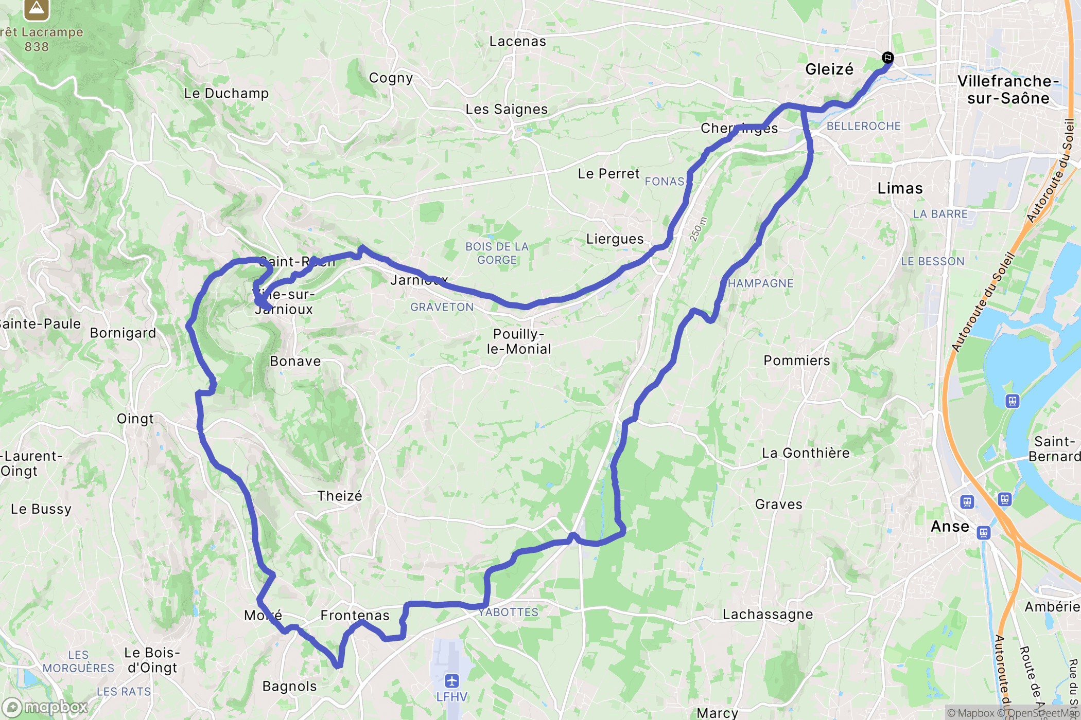 Villefranche-sur-Saône : carte du parcours de randonnée - France