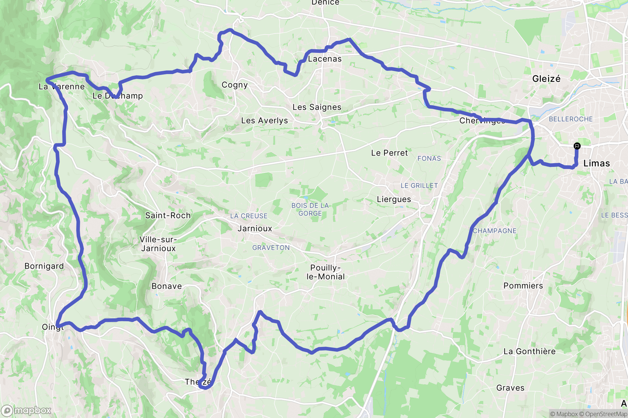 Limas : carte du parcours de randonnée - France