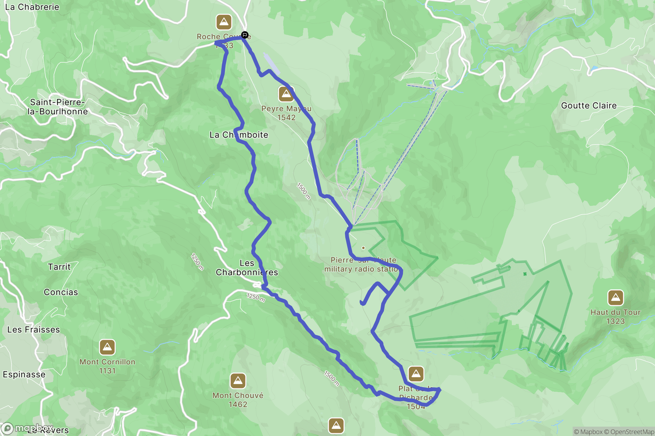 Saint-Pierre-la-Bourlhonne : carte du parcours de randonnée - France