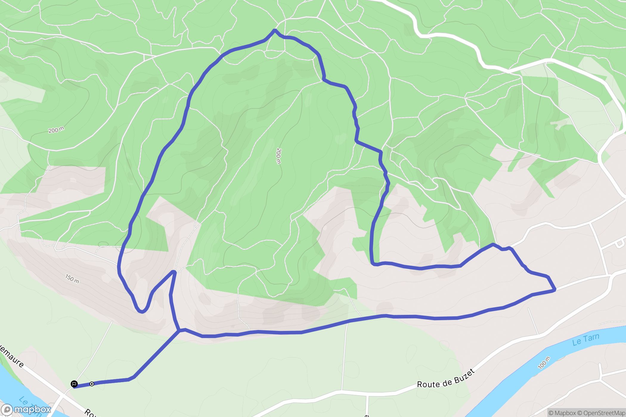 Buzet-sur-Tarn : carte du parcours de randonnée - France