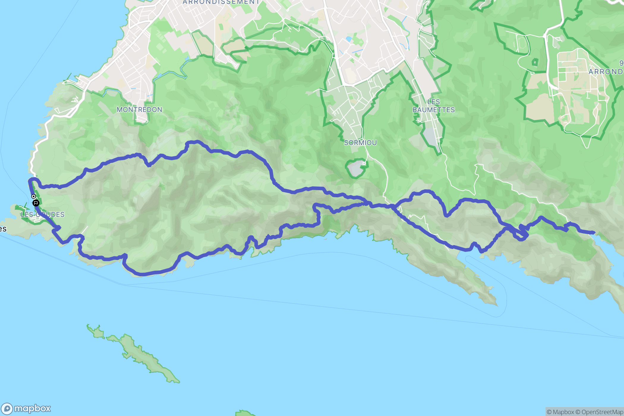 Marseille : carte du parcours de randonnée - France