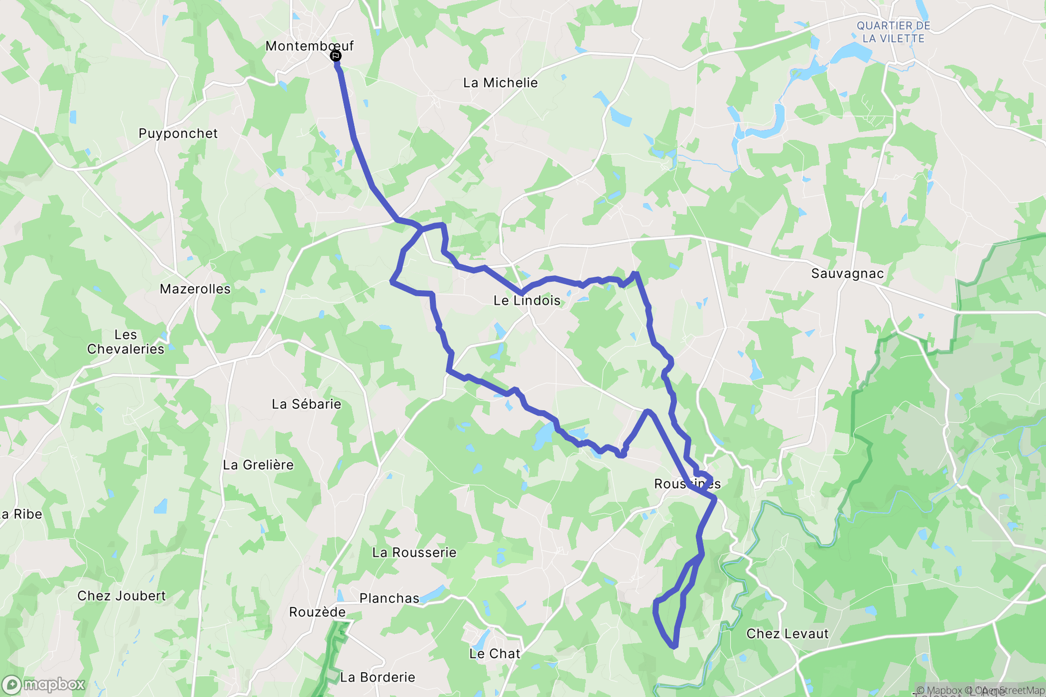 Montembœuf : carte du parcours de randonnée - France
