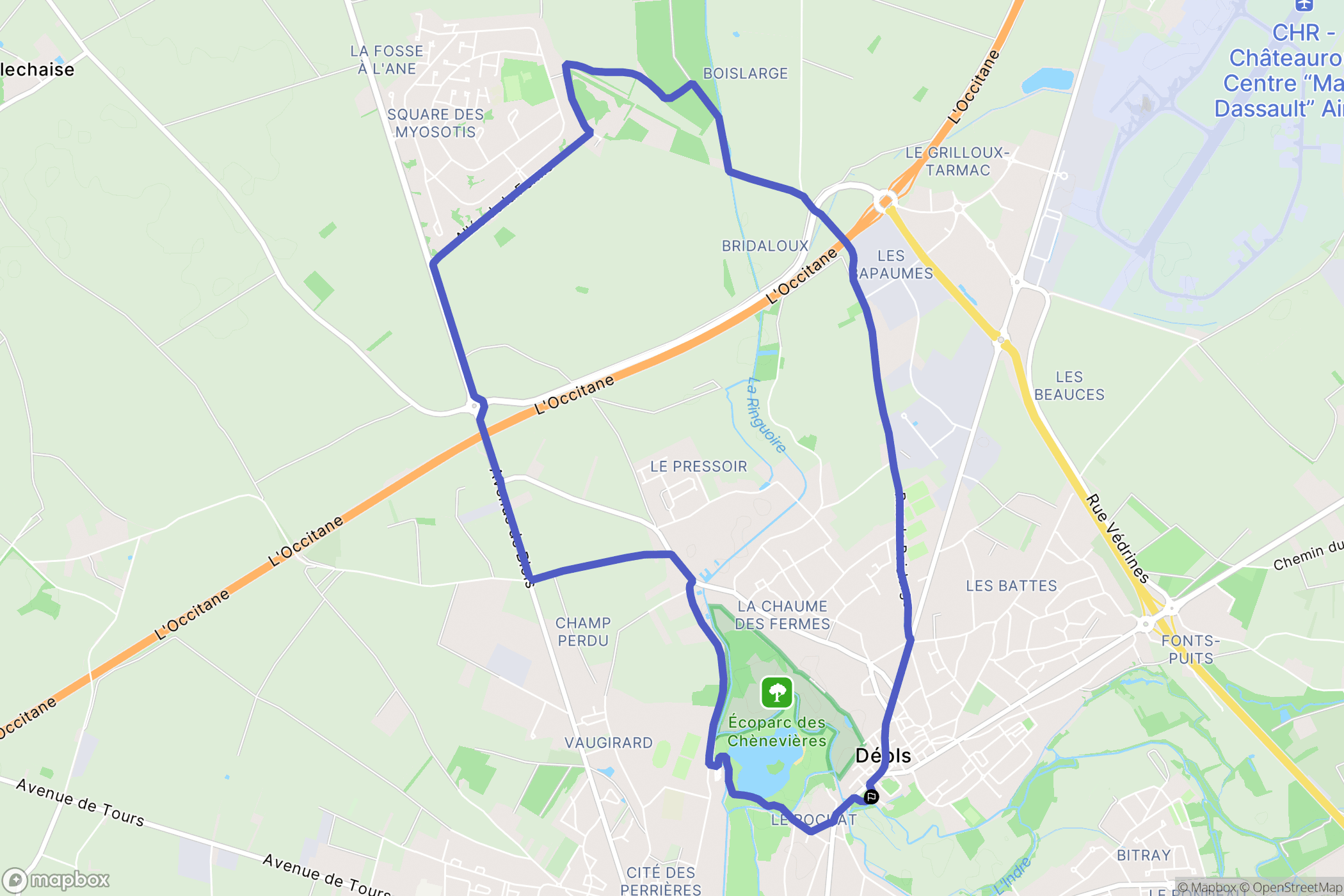 Déols : carte du parcours de randonnée - France