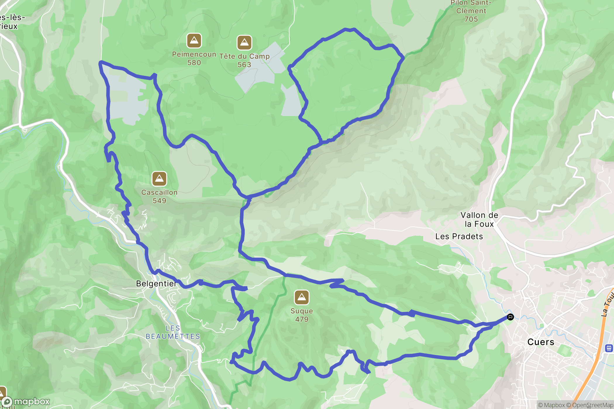 Cuers : carte du parcours de randonnée - France