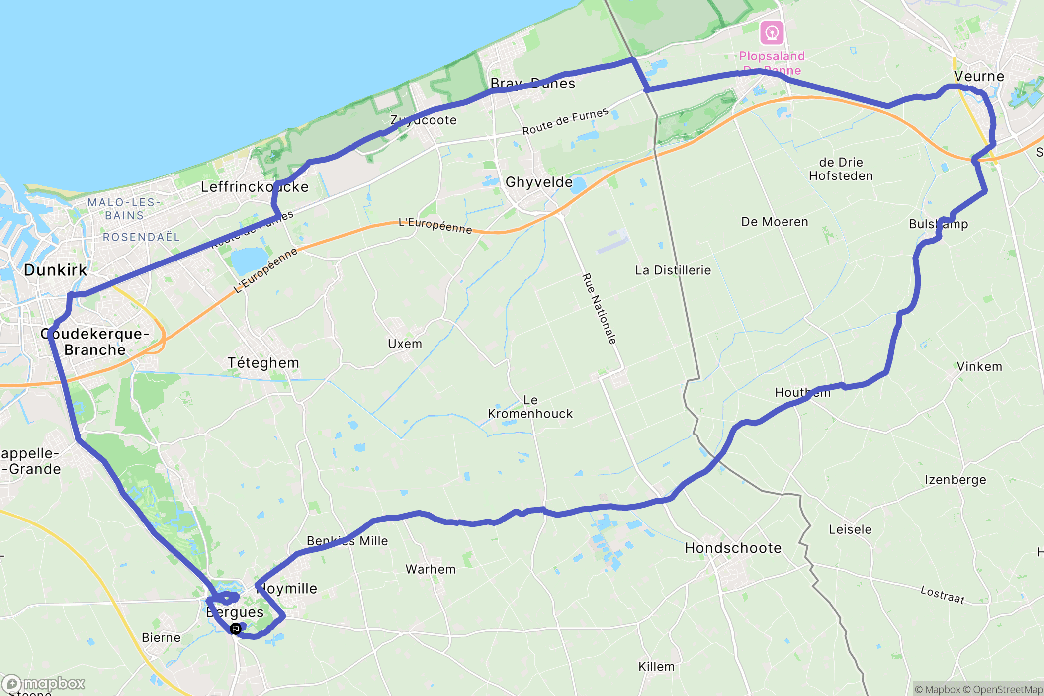 Bergues : carte du parcours de randonnée - France