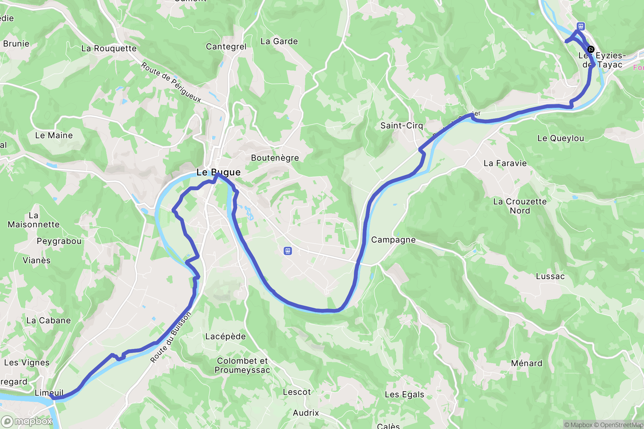 Les Eyzies : carte du parcours de randonnée - France