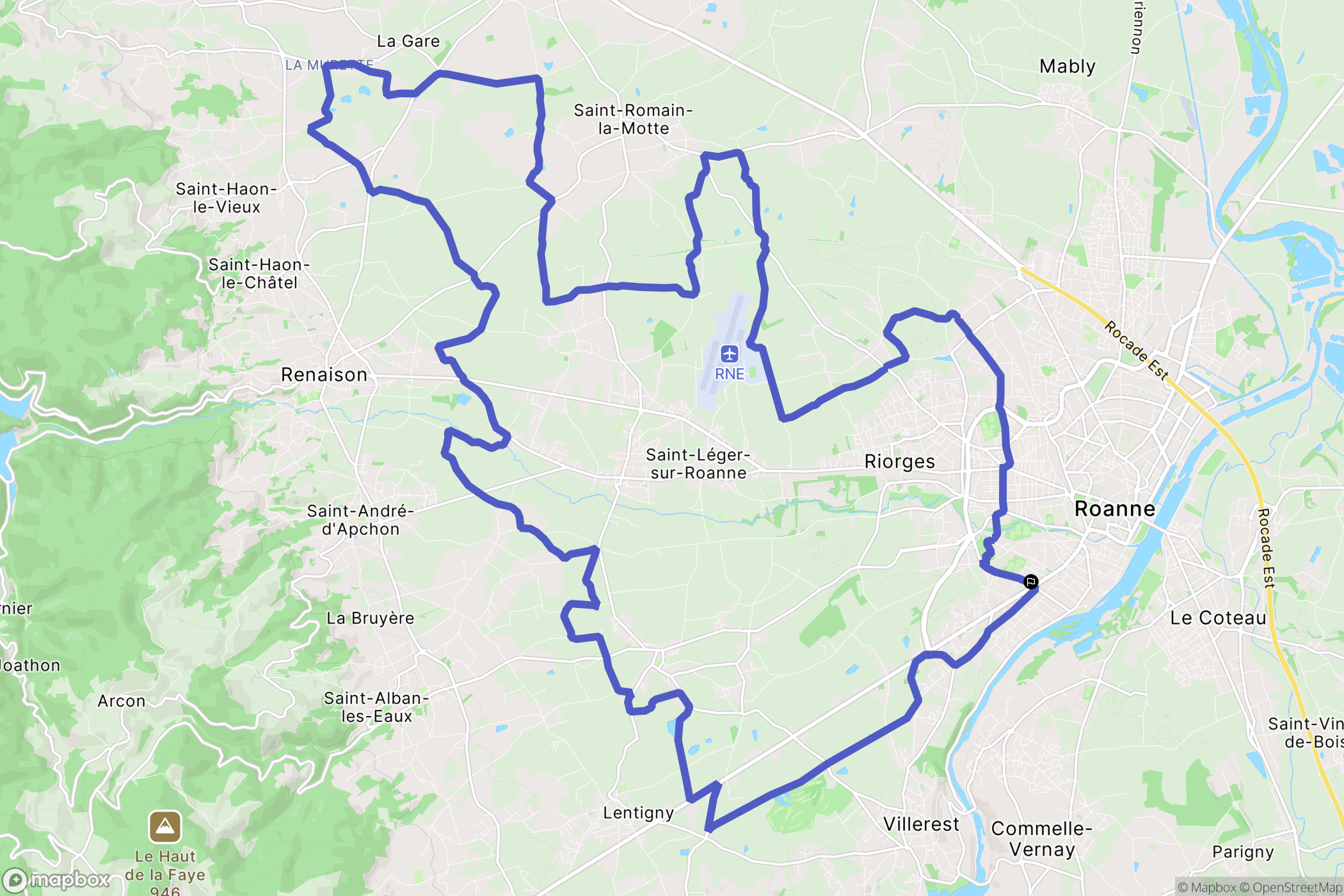 Roanne : carte du parcours de randonnée - France