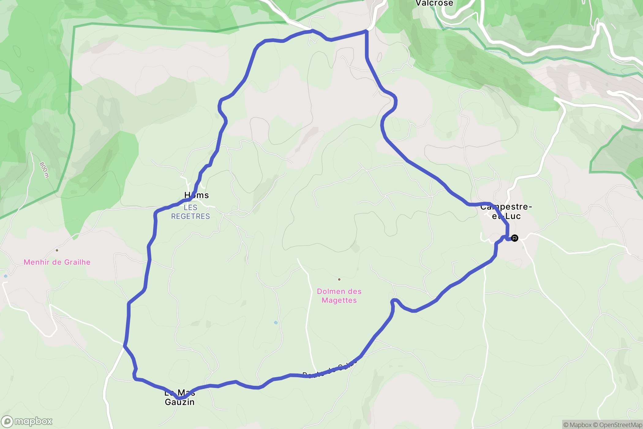 Campestre-et-Luc : carte du parcours de randonnée - France