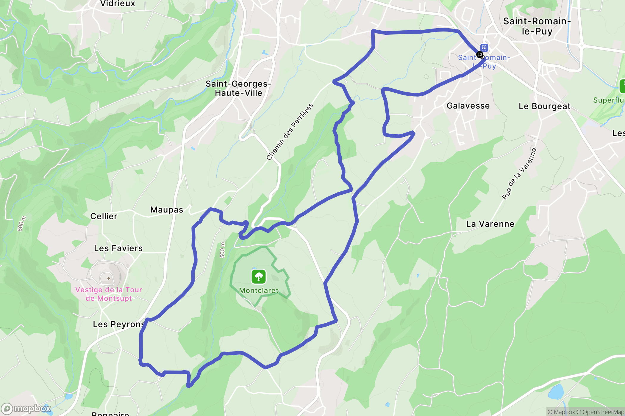 Saint-Romain-le-Puy : carte du parcours de randonnée - France