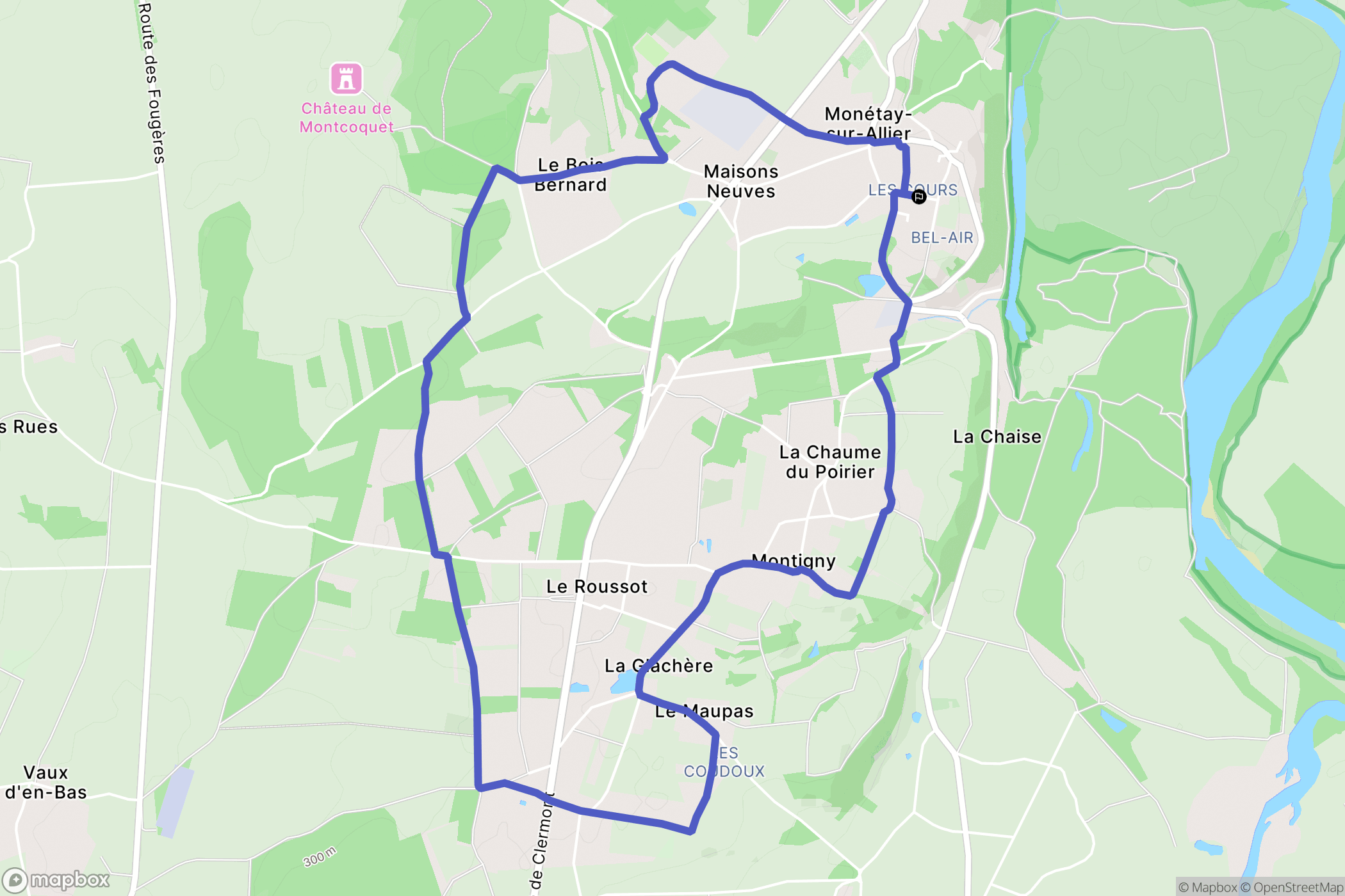 Monétay-sur-Allier : carte du parcours de randonnée - France