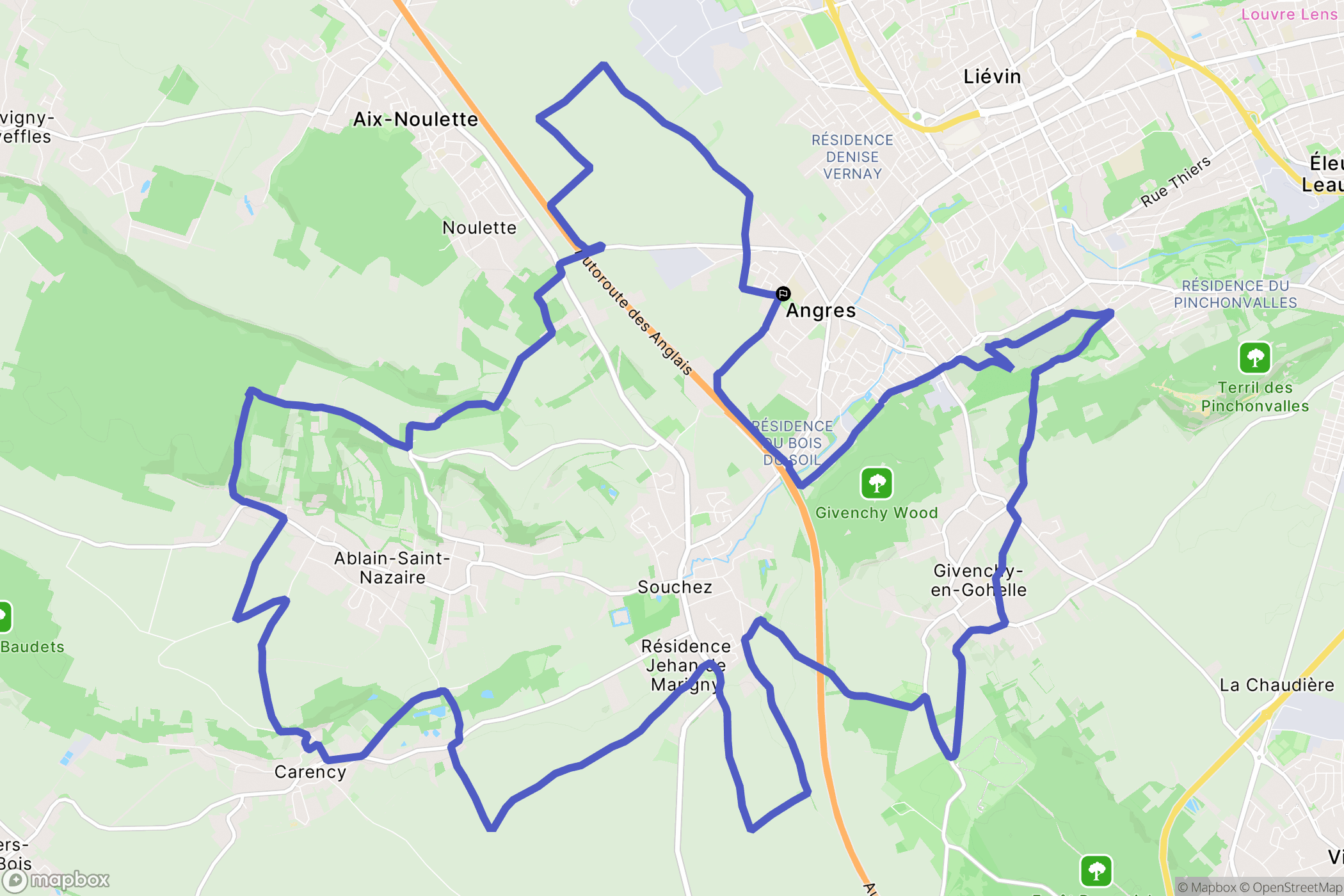 Angres : carte du parcours de randonnée - France