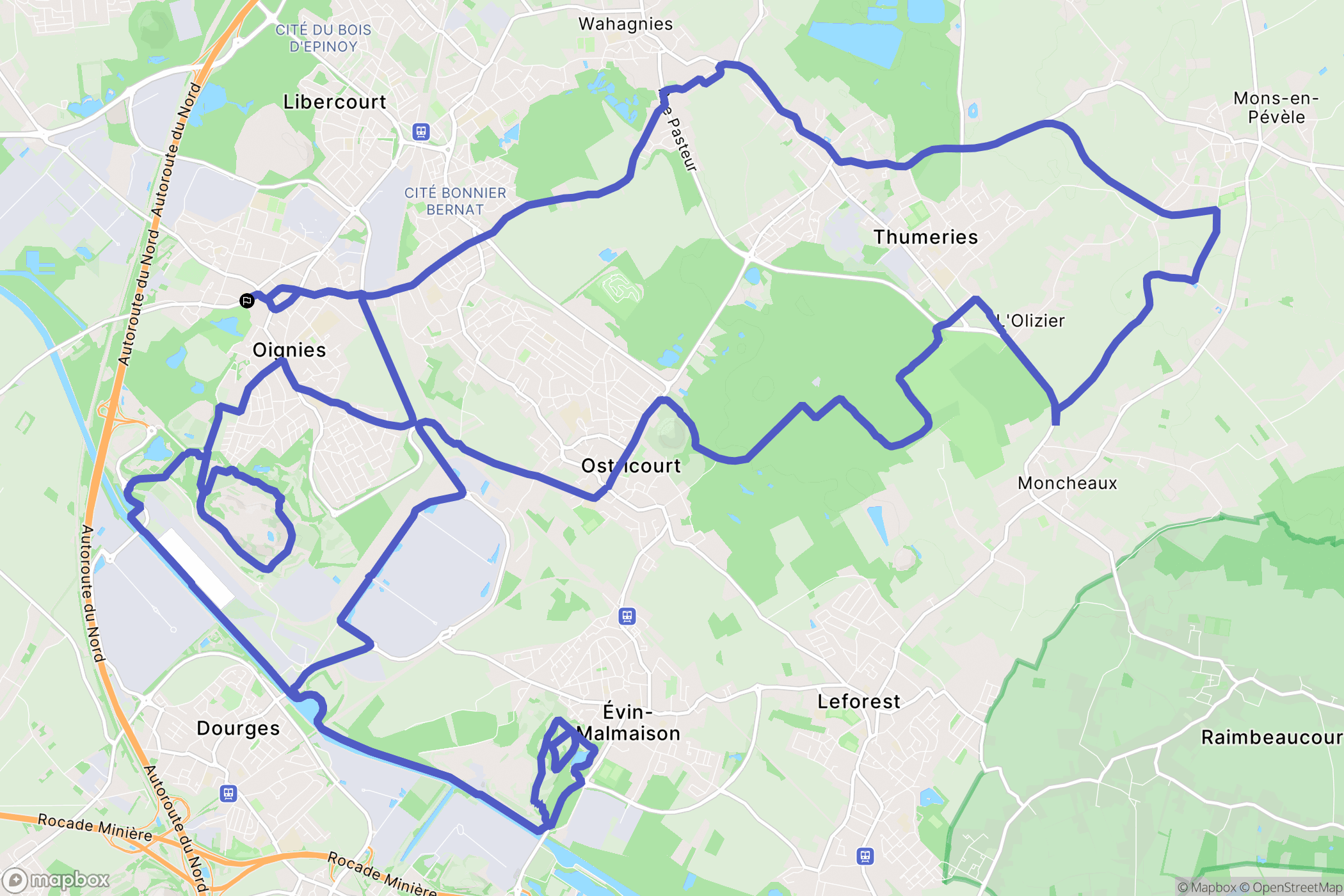 Oignies : carte du parcours de randonnée - France