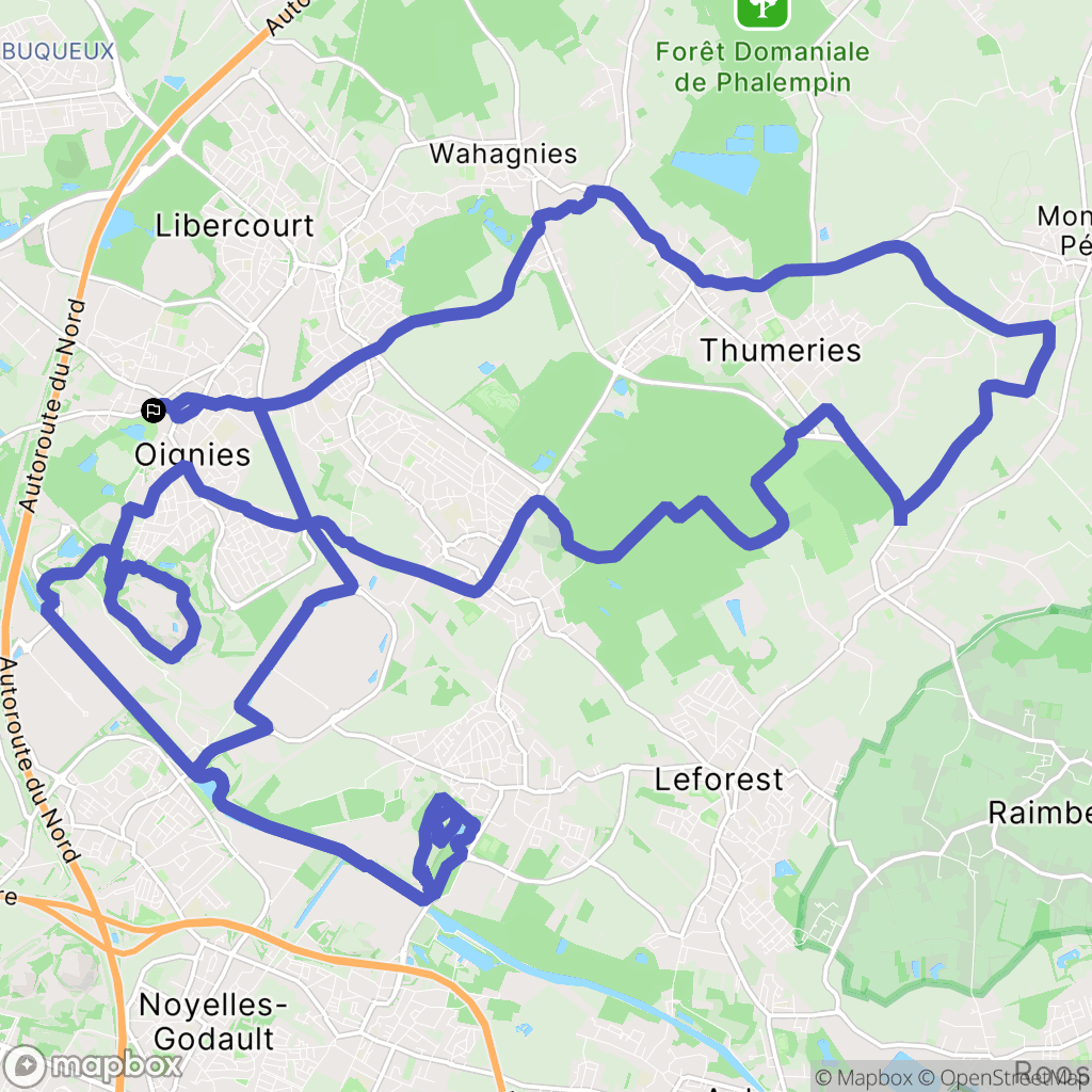 Oignies : carte du parcours de randonnée - France