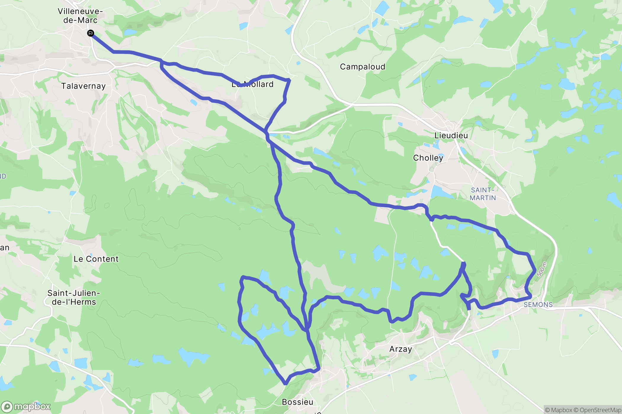 Villeneuve-de-Marc : carte du parcours de randonnée - France