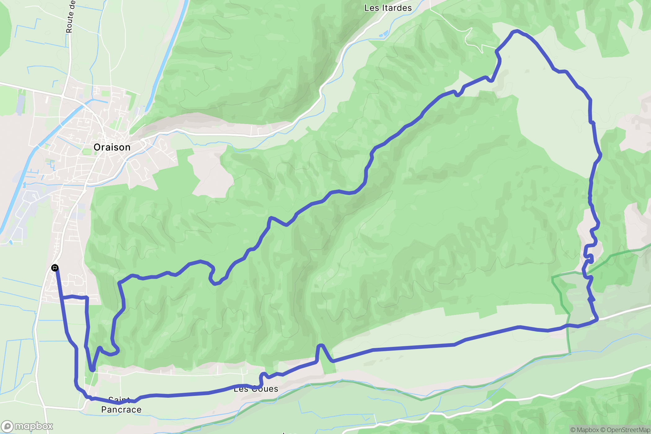 Oraison : carte du parcours de randonnée - France