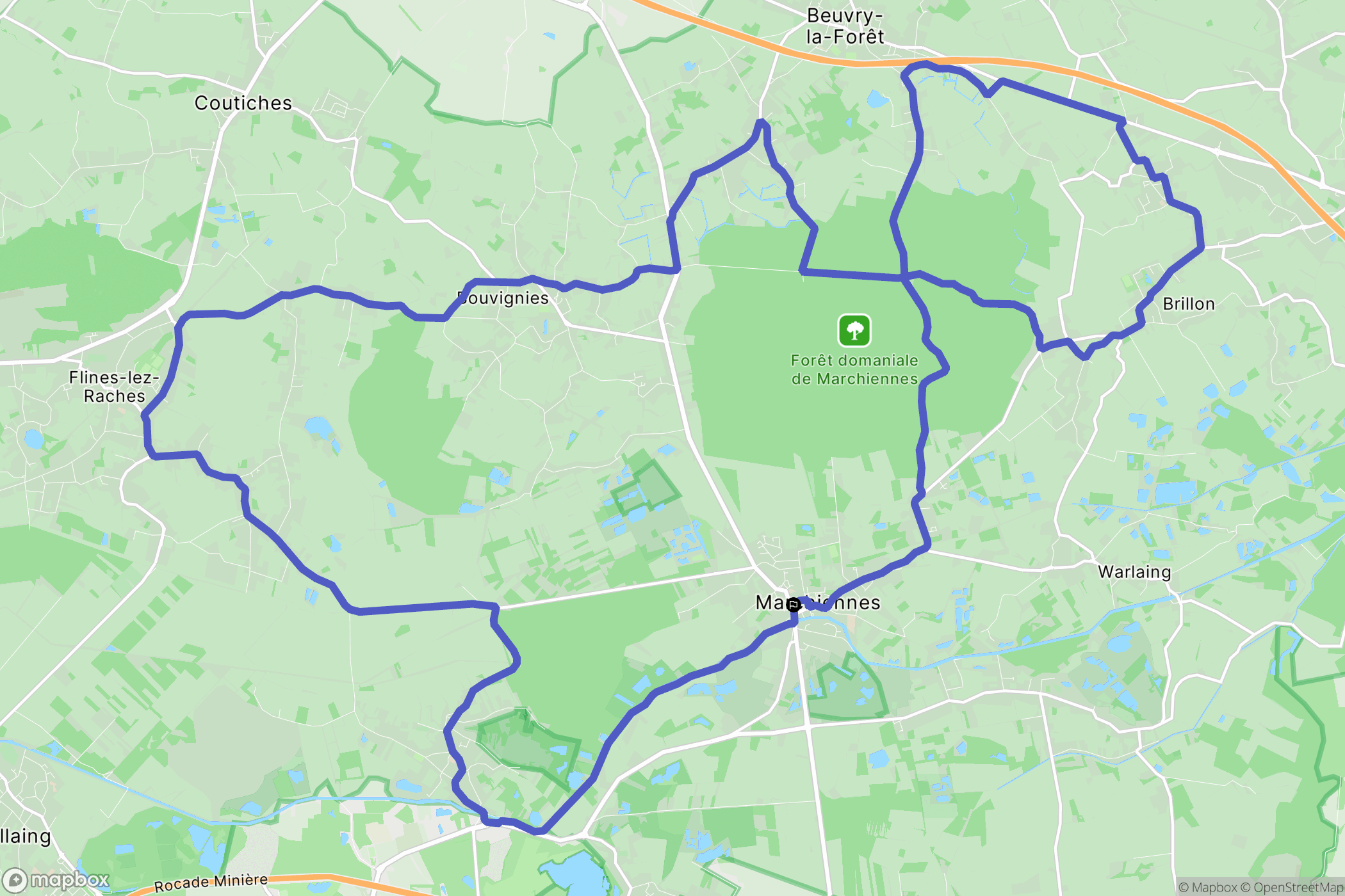 Marchiennes : carte du parcours de randonnée - France